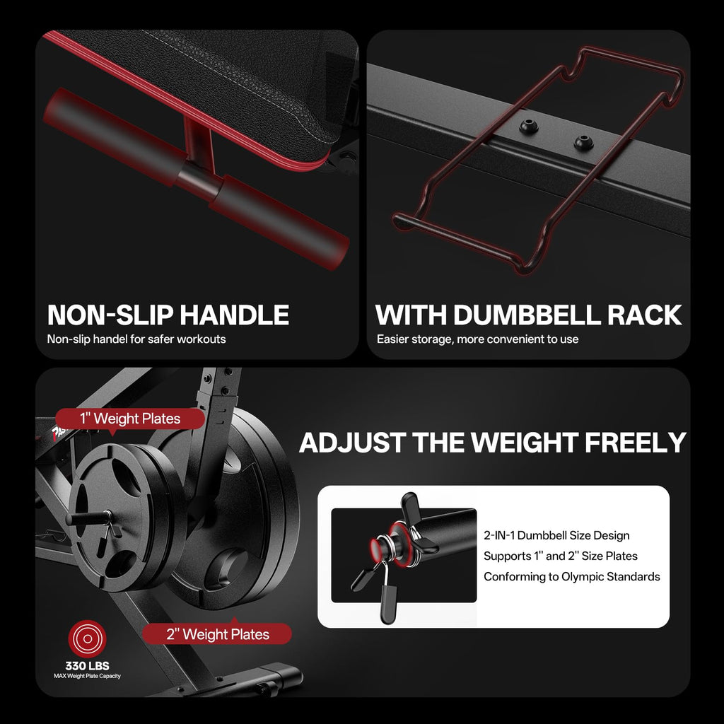 PASYOU Leg Press Machine for Home Gym – Adjustable Foot Plate Weight Bench with Leg Extension, Compact Footprint Workout Bench for Glutes, Quads & Hamstrings, Compatible with 1'' and 2'' Weight Plates
