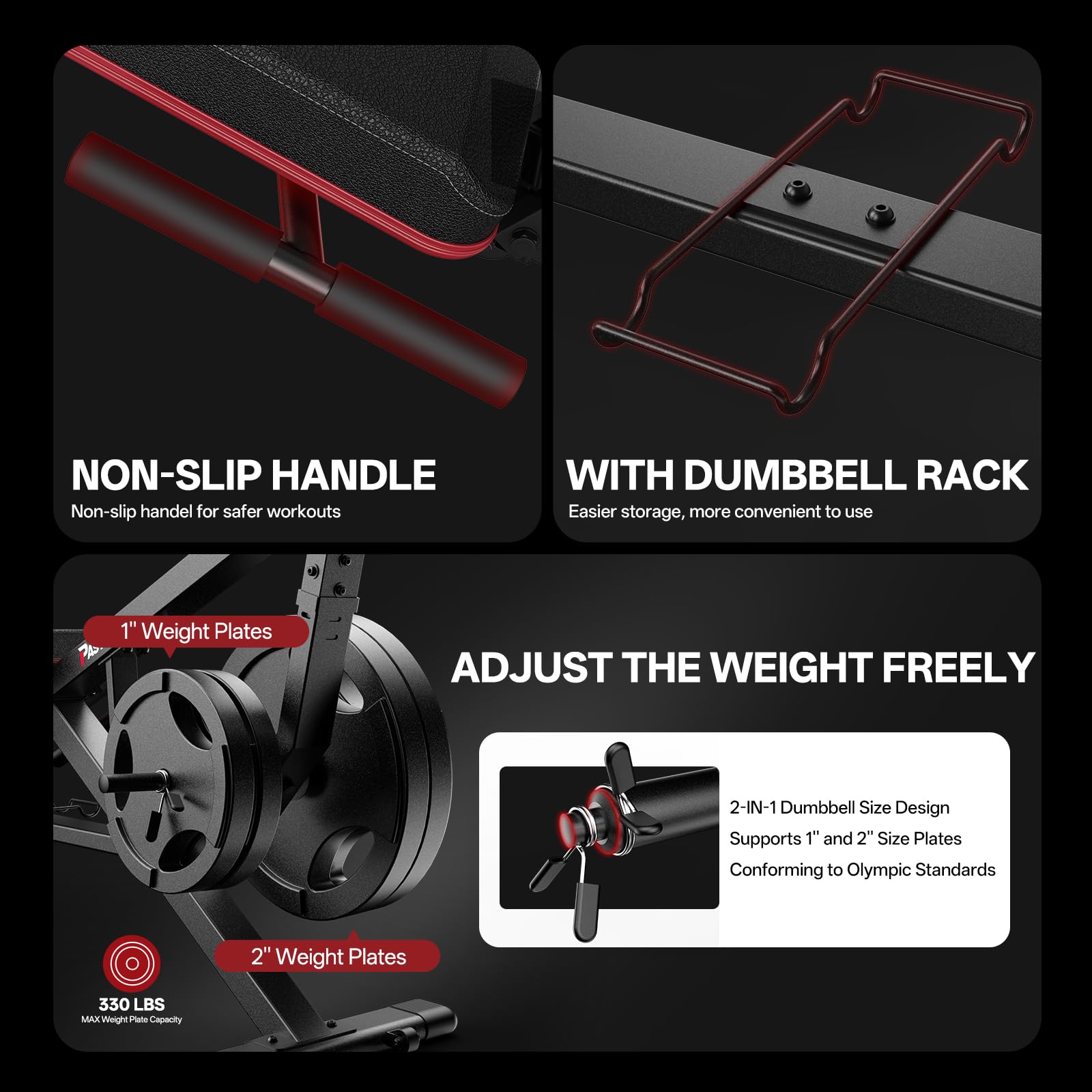 PASYOU Leg Press Machine for Home Gym – Adjustable Foot Plate Weight Bench with Leg Extension, Compact Footprint Workout Bench for Glutes, Quads & Hamstrings, Compatible with 1'' and 2'' Weight Plates