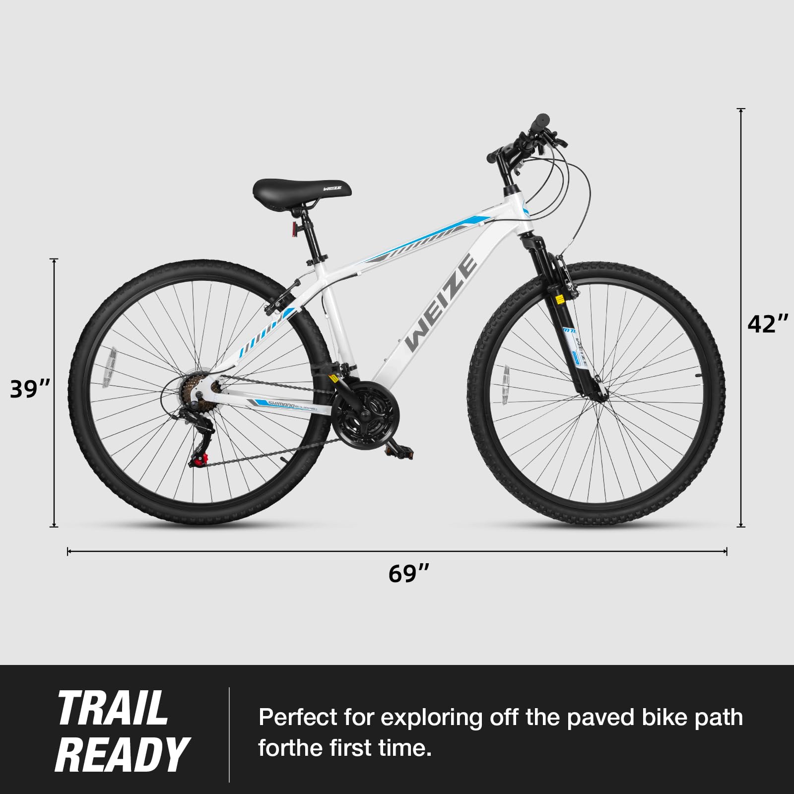 WEIZE Hardtail Mountain Bike, 29 Inch Wheels Outdoor Cycling Bike, 21-Speed Trigger Shifter, Aluminum Frame for Women and Men, Comfort Saddle, MTB Bicycle with Suspension Fork, White