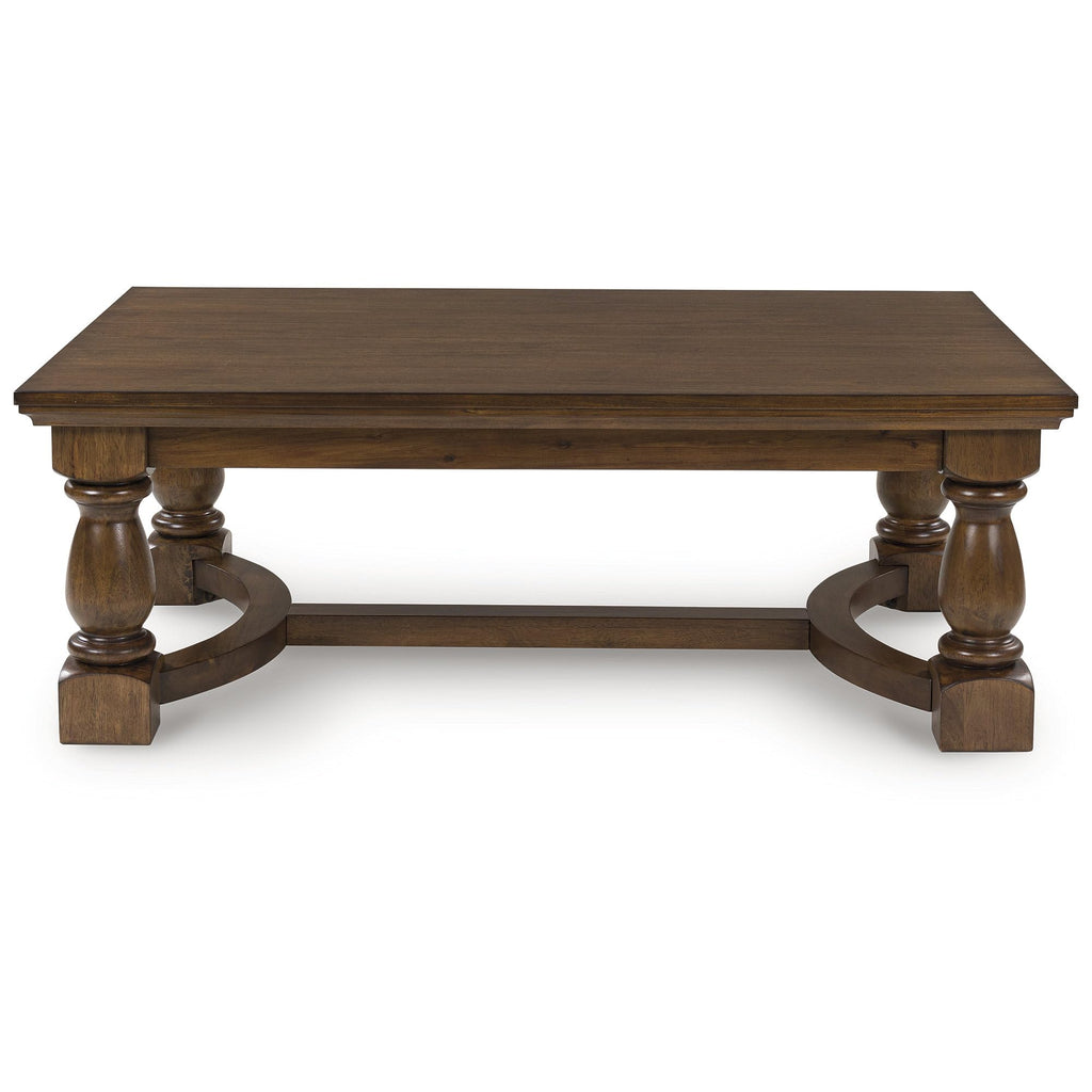 Signature Design by Ashley Sturlayne Transitional Coffee Table with Trestle Base, Dark Brown