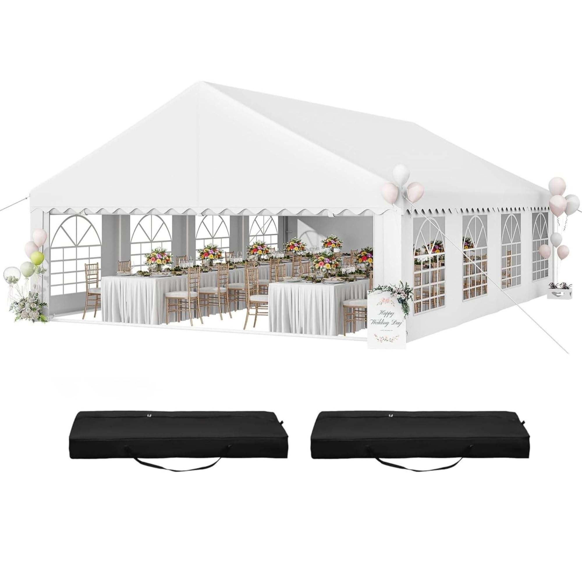 YITAHOME 20x30FT Party PVC White Tent Heavy Duty Wedding Event Shelters Upgraded Galvanized Ripple Canopy with Large Roof Removable Sidewalls & 2 Storage Bags 600D Oxford for Outdoor Weddings, BBQ