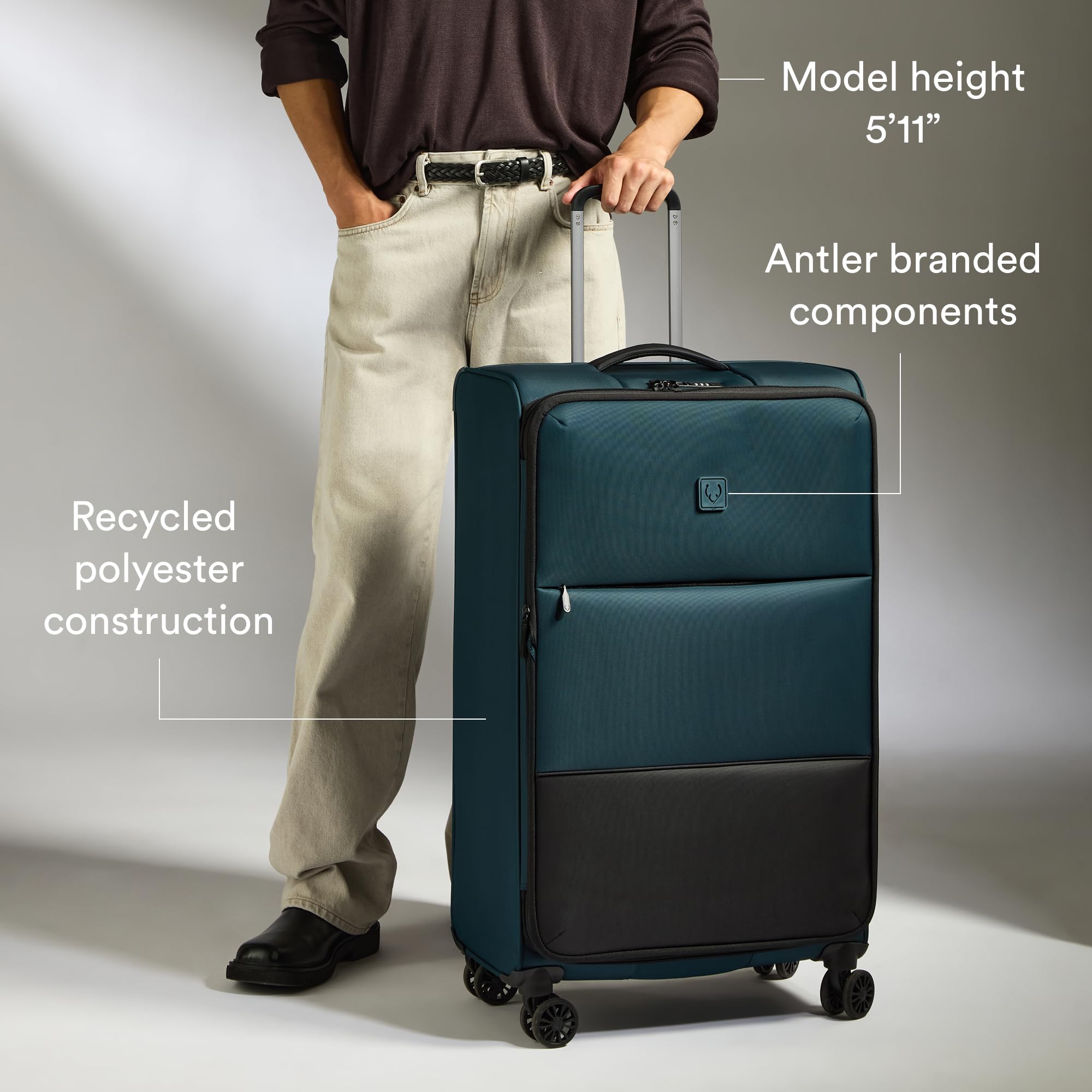 ANTLER - Soft Stripe Large Luggage - 31" Softside Suitcase, Durable, Lightweight & Expandable, 4 Spinner Wheels - Adjustable Handle, TSA Lock, Indigo Blue