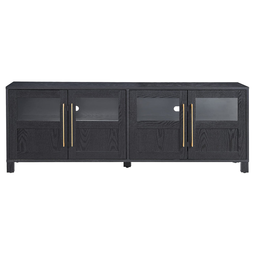Henn&Hart TV Stand for TVs up to 75" with 2 Glass and Wood Split Panel Display Cabinets for Living Room, Family Room, or Office, Natural Black