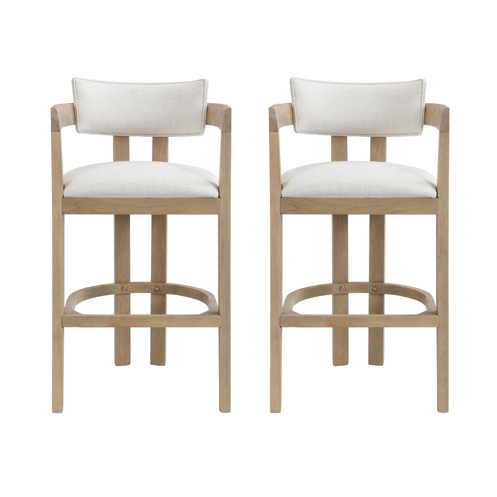 Christopher Knight Home Falcon Bar Stools Set of 2, Fabric Round Backrest Counter Height Barstool for Kitchen Island, Wooden Dining Room Chair, Bar Table Counter Stool with Footrest, Light Ash+Beige