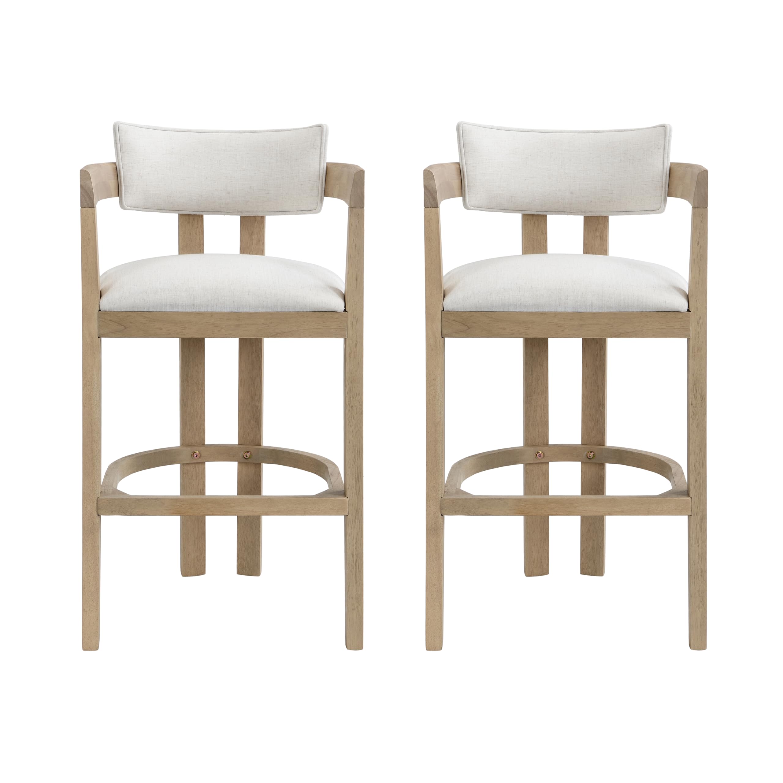 Christopher Knight Home Falcon Bar Stools Set of 2, Fabric Round Backrest Counter Height Barstool for Kitchen Island, Wooden Dining Room Chair, Bar Table Counter Stool with Footrest, Light Ash+Beige