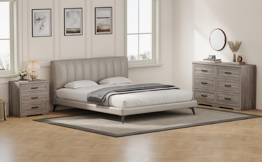 Ball & Cast Farmhouse 6 Drawer Dresser for Bedroom, 47" W Modern Chest of Drawers with Metal Handles, Wood Dresser TV Stand, Dresser Drawer Organizer for Closet, Living Room,Hallway,Gray