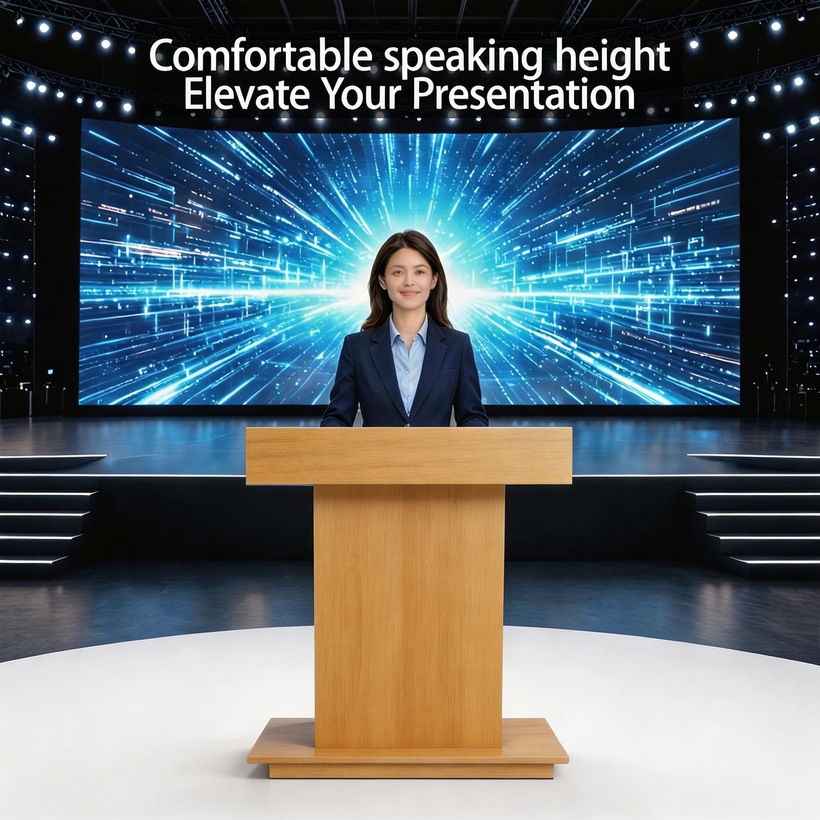 XIHAADOY Wooden Lectern Podium Stand with Lockable Wheels, with Wooden Heavy Base, Mobile Rolling Church Pulpits, Office Wooden Reception Desk, Host Stand for School Conference,Natural