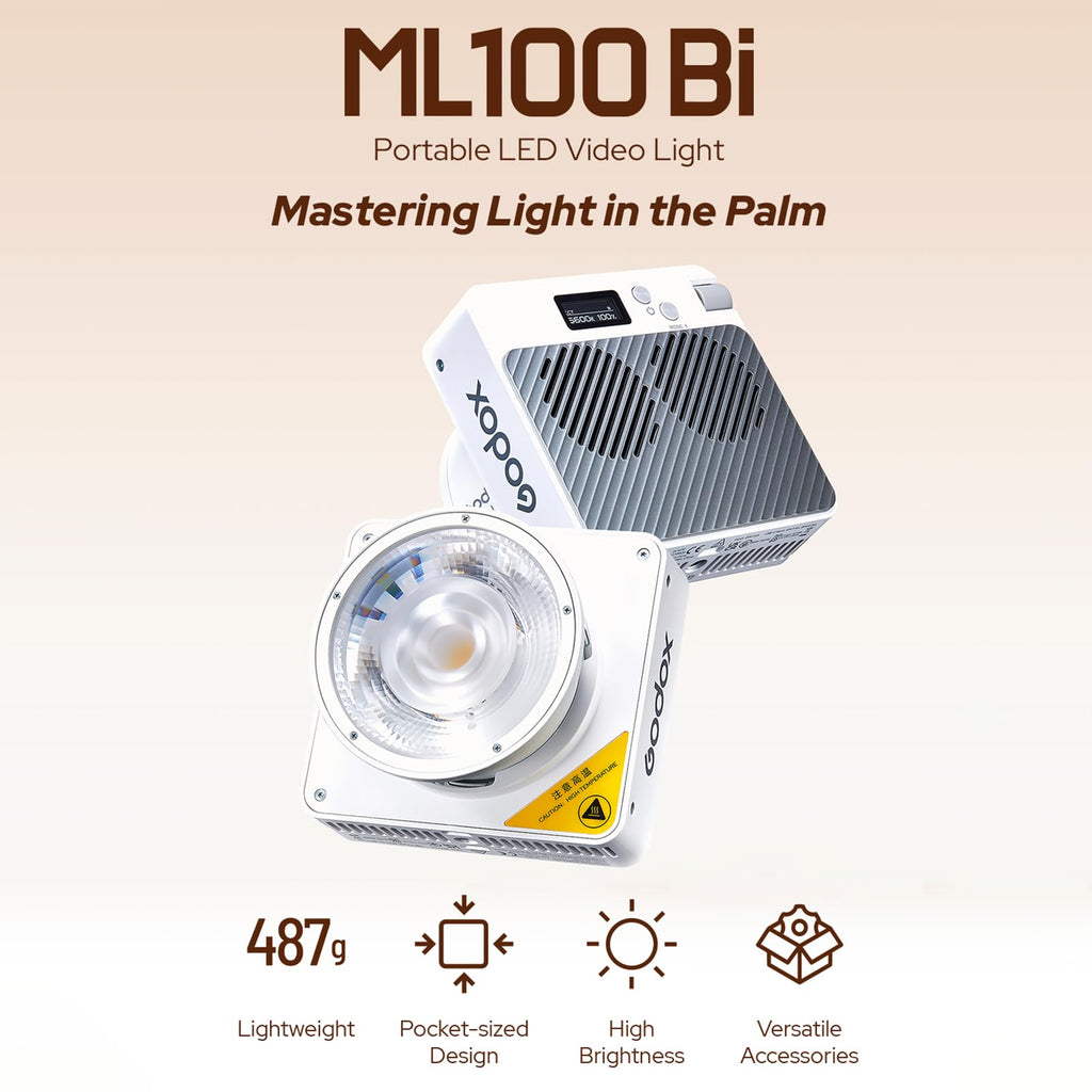 Godox ML100Bi Kit2 Pocket LED Video Light 120W Bi-Color Photography Fill Light 2800K-6500K CRI97+ TLCI98+ APP Control 11 Lighting Effects Godox Mount for Vlog Live Streaming Photography