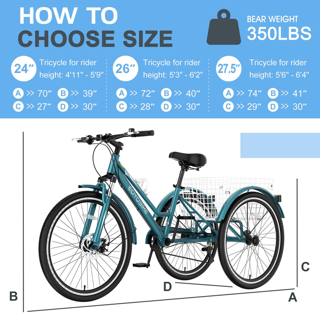 Slsy Adult Mountain Tricycle, 7 Speed Three Wheel Bike, 24/26 Inch Adults Trikes for Seniors with Shopping Basket, Exercise Men's Women's Tricycles