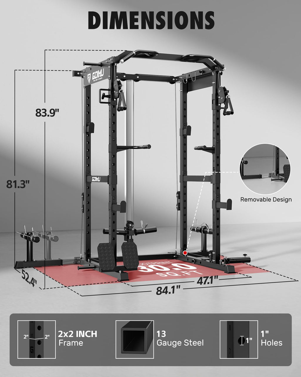 GOIMU RH01 Power Cage Rack, 2000LBS Squat Rack with with Cable Crossover System&LAT Pull Down System, Multi-Function Workout Cage for Home&Garage Gym (Black, RH01 Power Cage with 290LB C Weights)