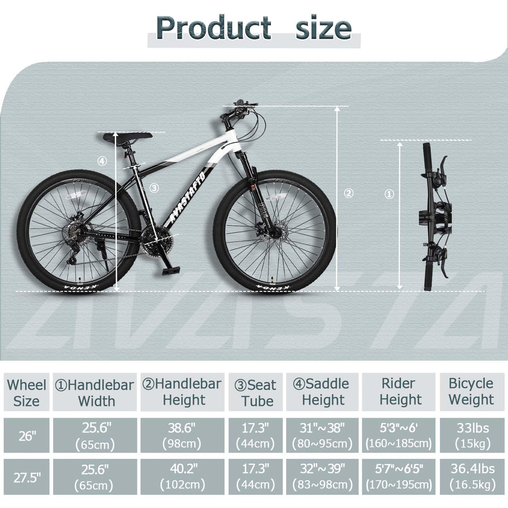 AVASTA 27.5-inch Mountain Bike for Man Male and Woman Female Adult with Lightweight Aluminum Alloy Frame and Dual Disc Brakes,Front Suspension,21-Speed Gear Shifters,Hidden Brake Cables,Color White