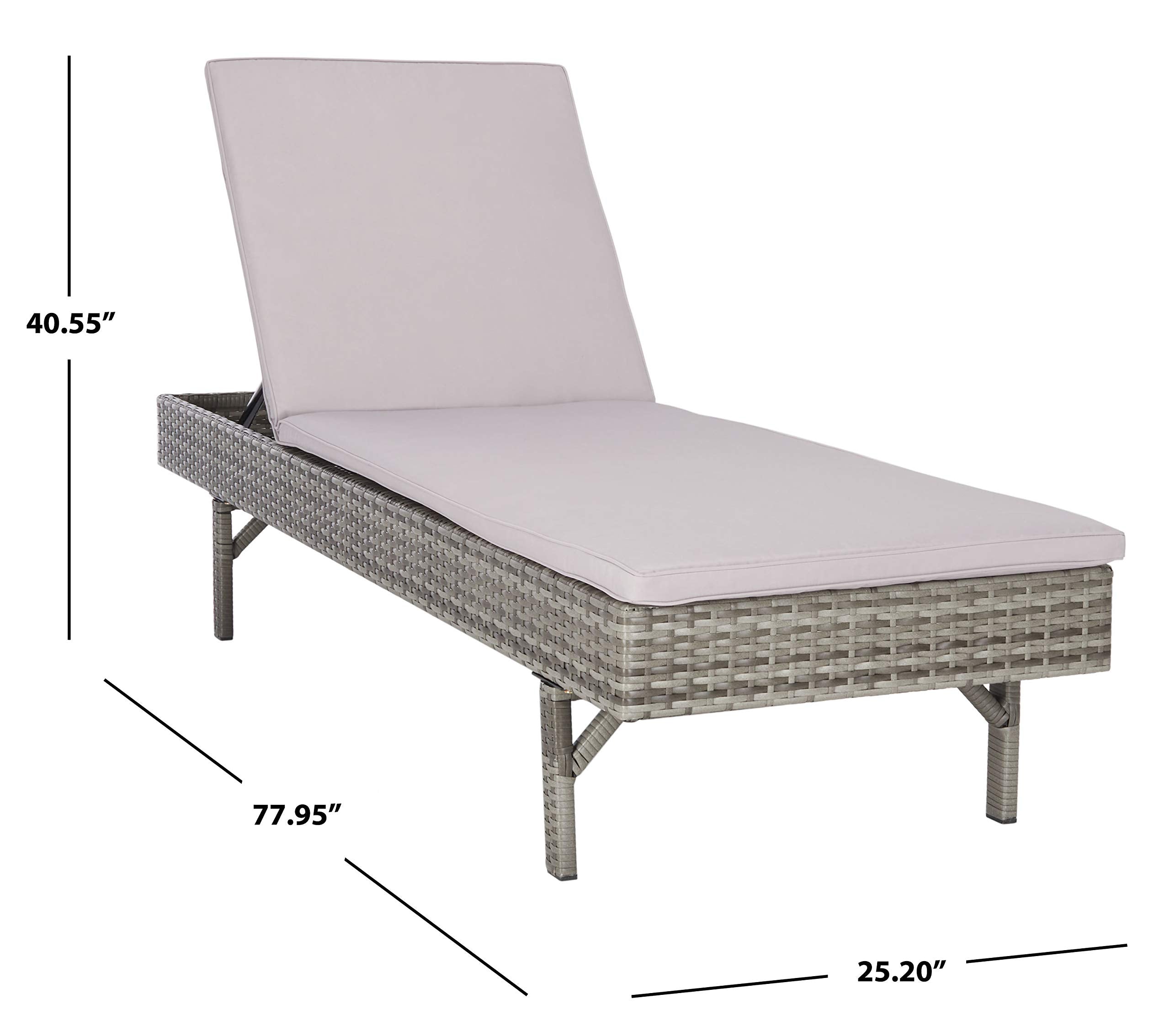 SAFAVIEH Outdoor - Cam Chaise Lounge Chair - Grey & Grey - Faux Wicker Rattan & Steel Frame with Cushion - Modern Adjustable Design - Ideal for Patio, Deck, Poolside, Backyard (PAT7501B)
