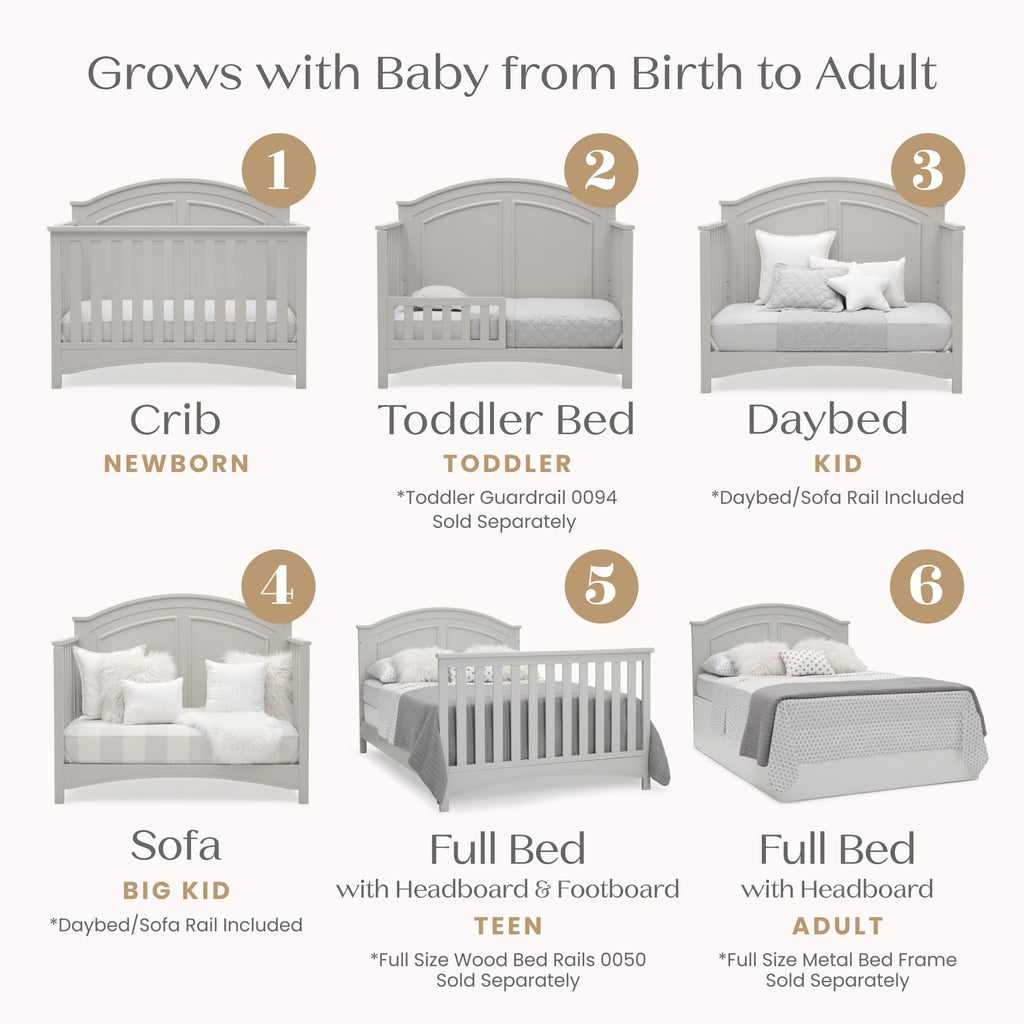 Delta Children Perry 6-in-1 Convertible Crib - Greenguard Gold Certified, Moonstruck Grey