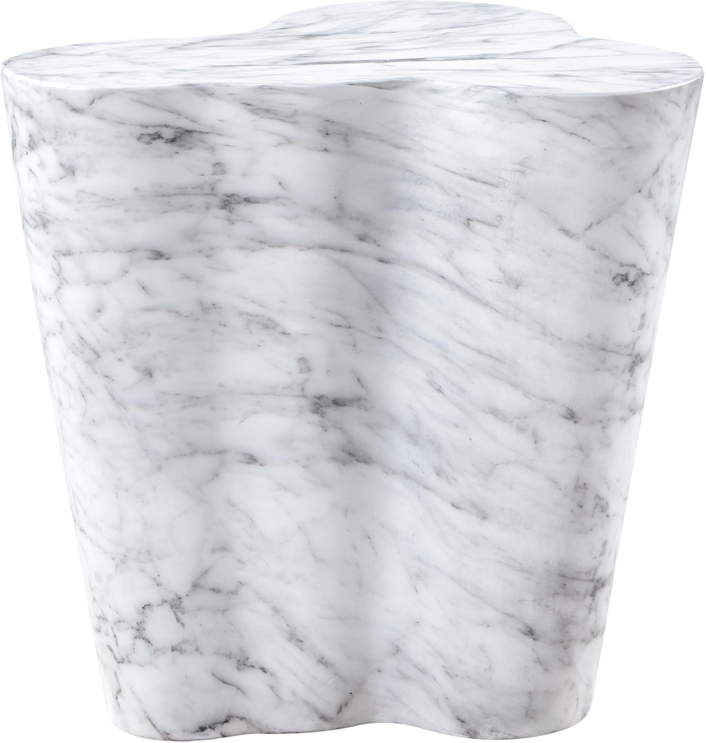 Meridian Furniture 99033White-ET Monza Collection Art Deco Marble Finish Indoor/Outdoor Concrete End Table, 21" W x 18.5" D x 22" H, White