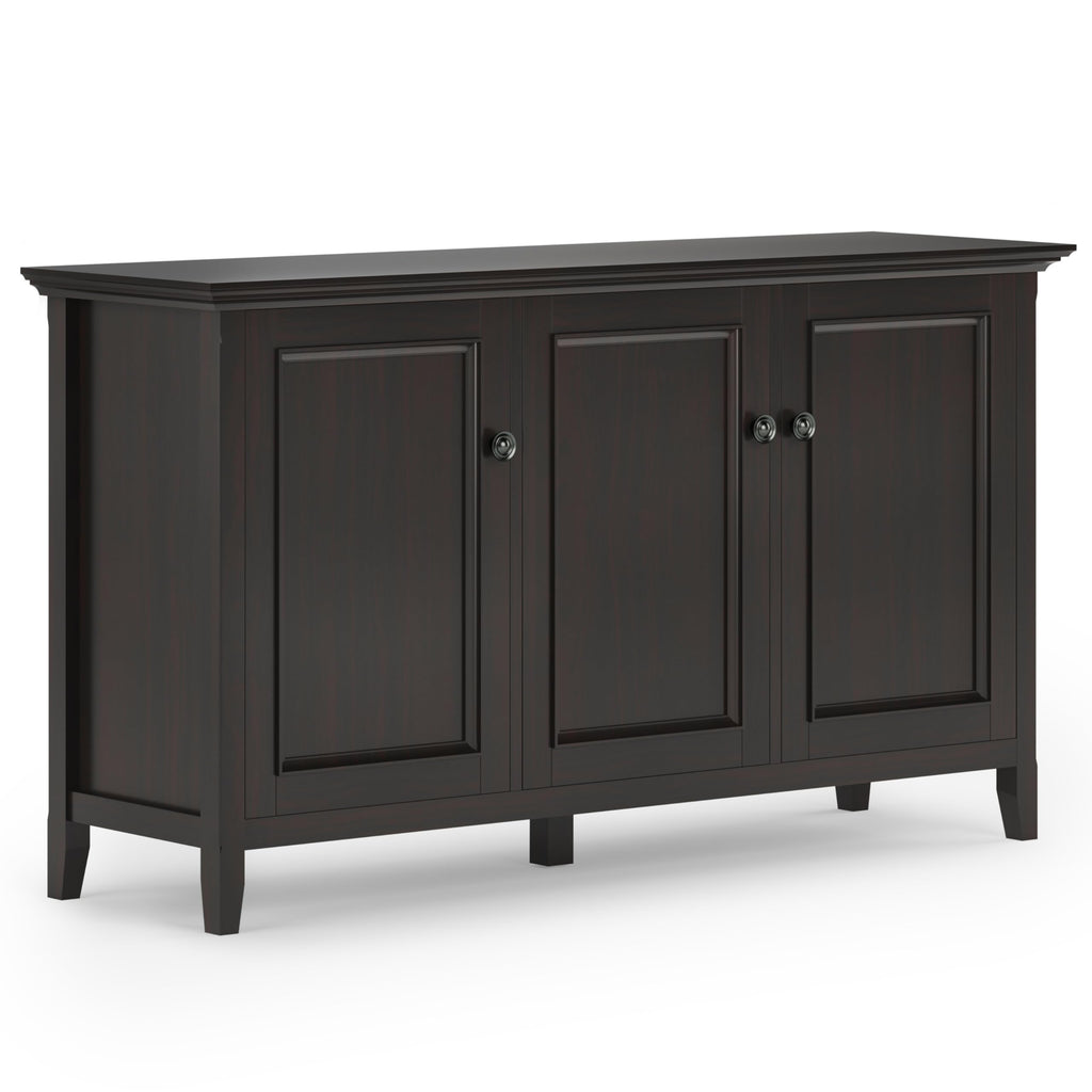 SIMPLIHOME Amherst 60-inch Wide Solid Wood 3-Door Storage Cabinet in Hickory Brown, Transitional-Style Buffet Sideboard for Living Room, Dining Room or Entryway