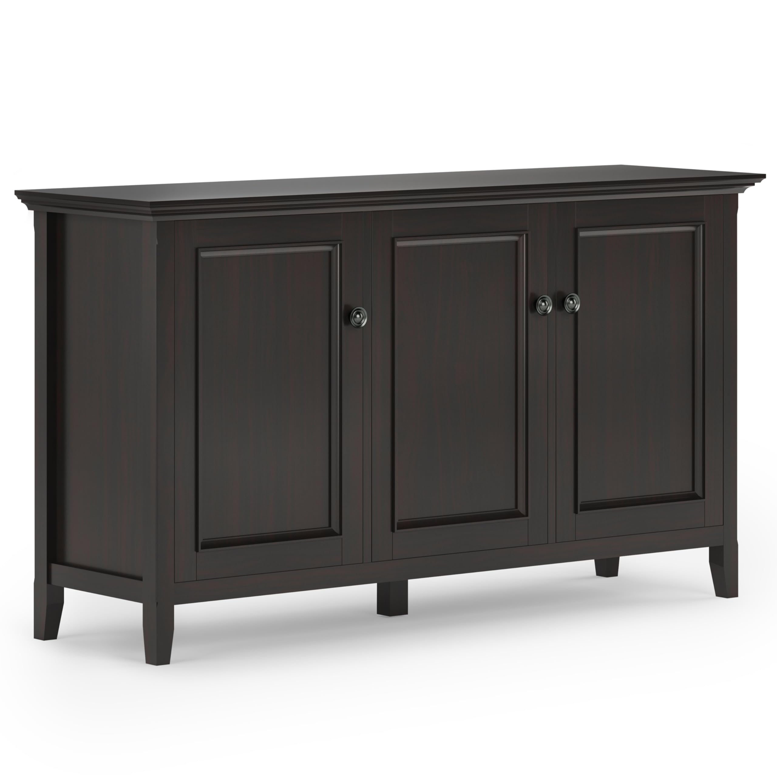 SIMPLIHOME Amherst 60-inch Wide Solid Wood 3-Door Storage Cabinet in Hickory Brown, Transitional-Style Buffet Sideboard for Living Room, Dining Room or Entryway