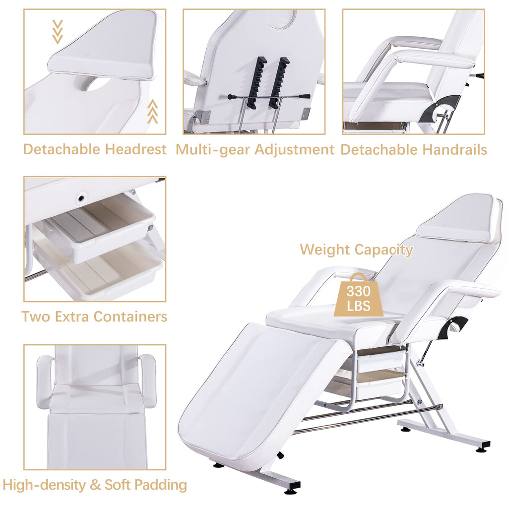 HeureuxBoBo Massage Salon Tattoo Chair, 3-in-1 Adjustable Facial Bed, Massage Table with Hydraulic Stool, Multi-Purpose Esthetician Bed for Beauty Spa, Barber, Lash & Tattoo Service