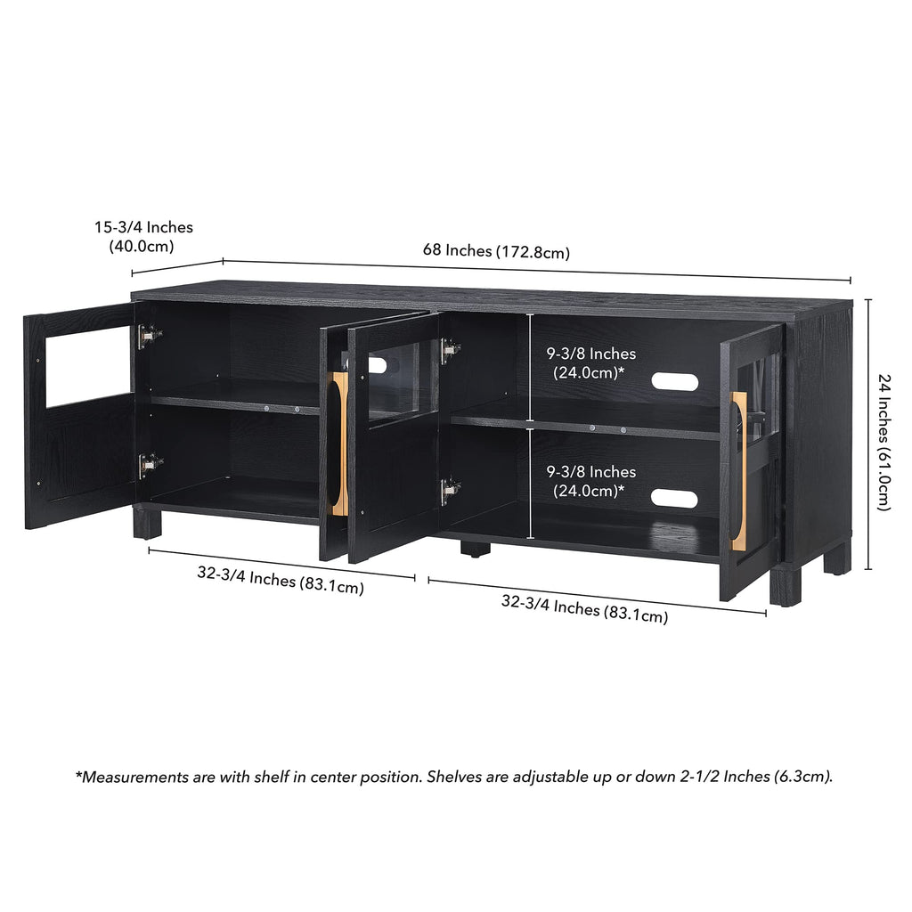 Henn&Hart TV Stand for TVs up to 75" with 2 Glass and Wood Split Panel Display Cabinets for Living Room, Family Room, or Office, Natural Black