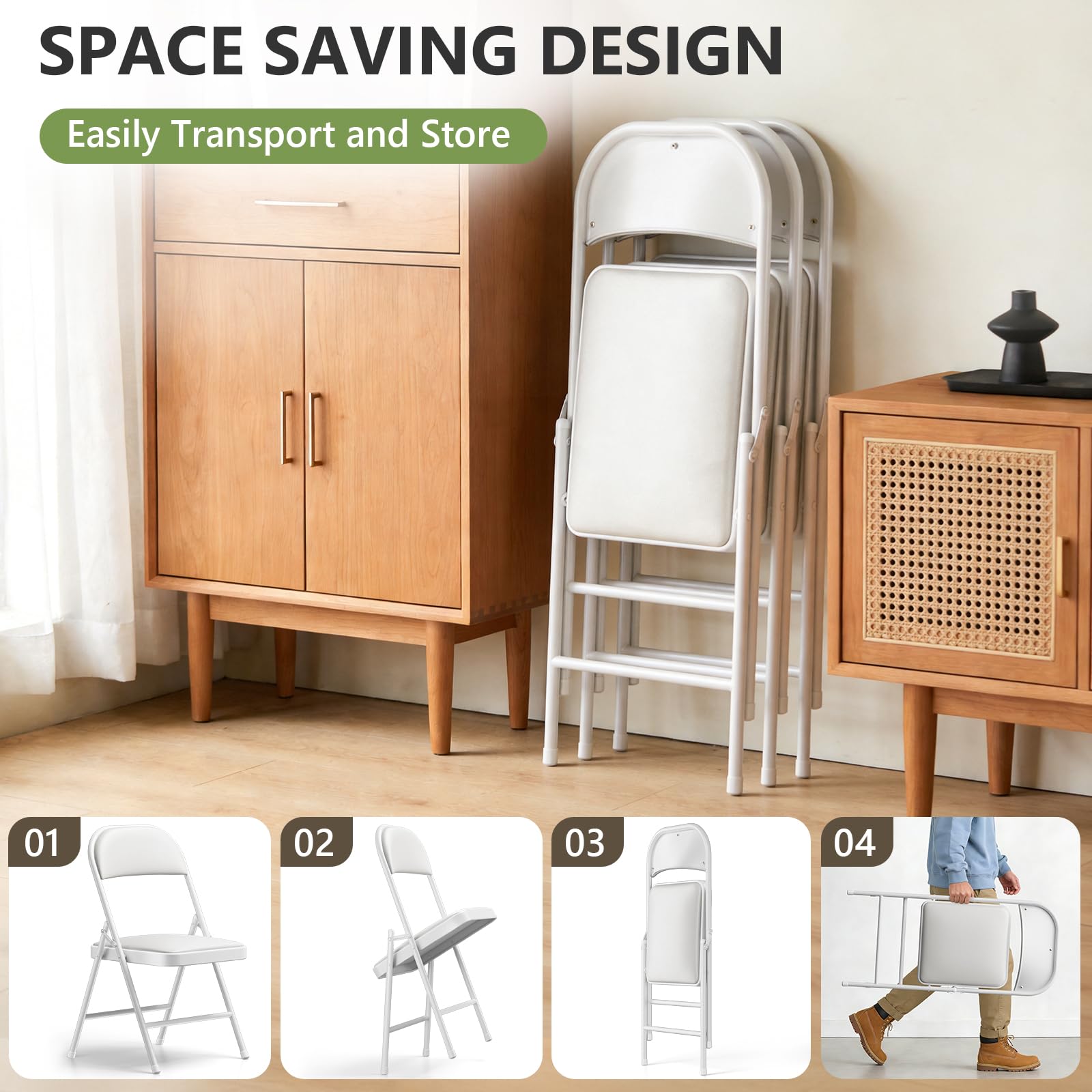 MAKE CHANGES 16 Pack Folding Chairs, PU Leather Folding Dining Chairs with Padded Cushion Seat & Back, Indoor Outdoor Folding Chair Set for Home Office, Parties, Events, Wedding, Extra Guest Seating