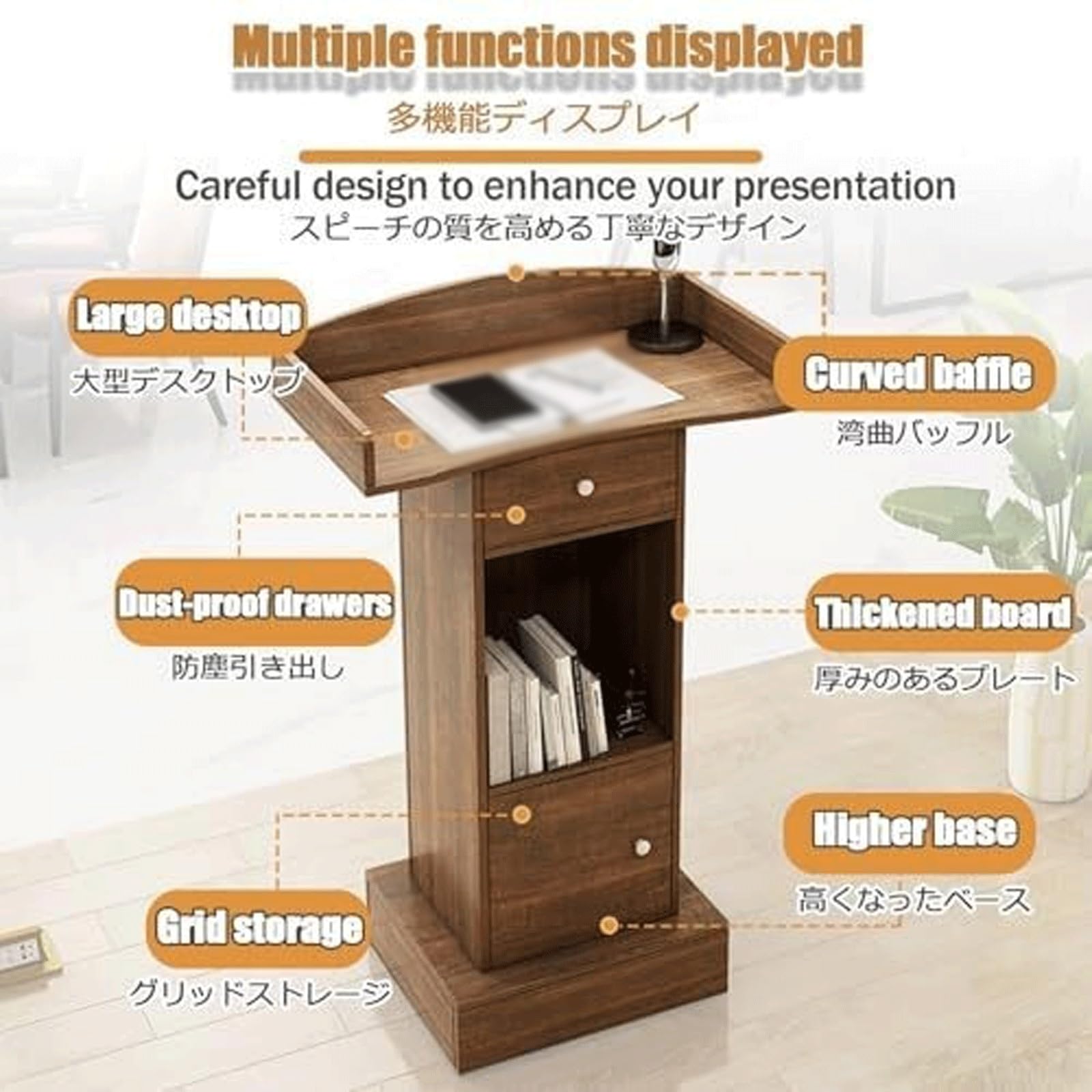 KrrNFYSG Classrooms Podium Stand Wooden Lectern for Churches Events Pulpit Desk Floor-Standing Hostess Stand Reception Presentations Table