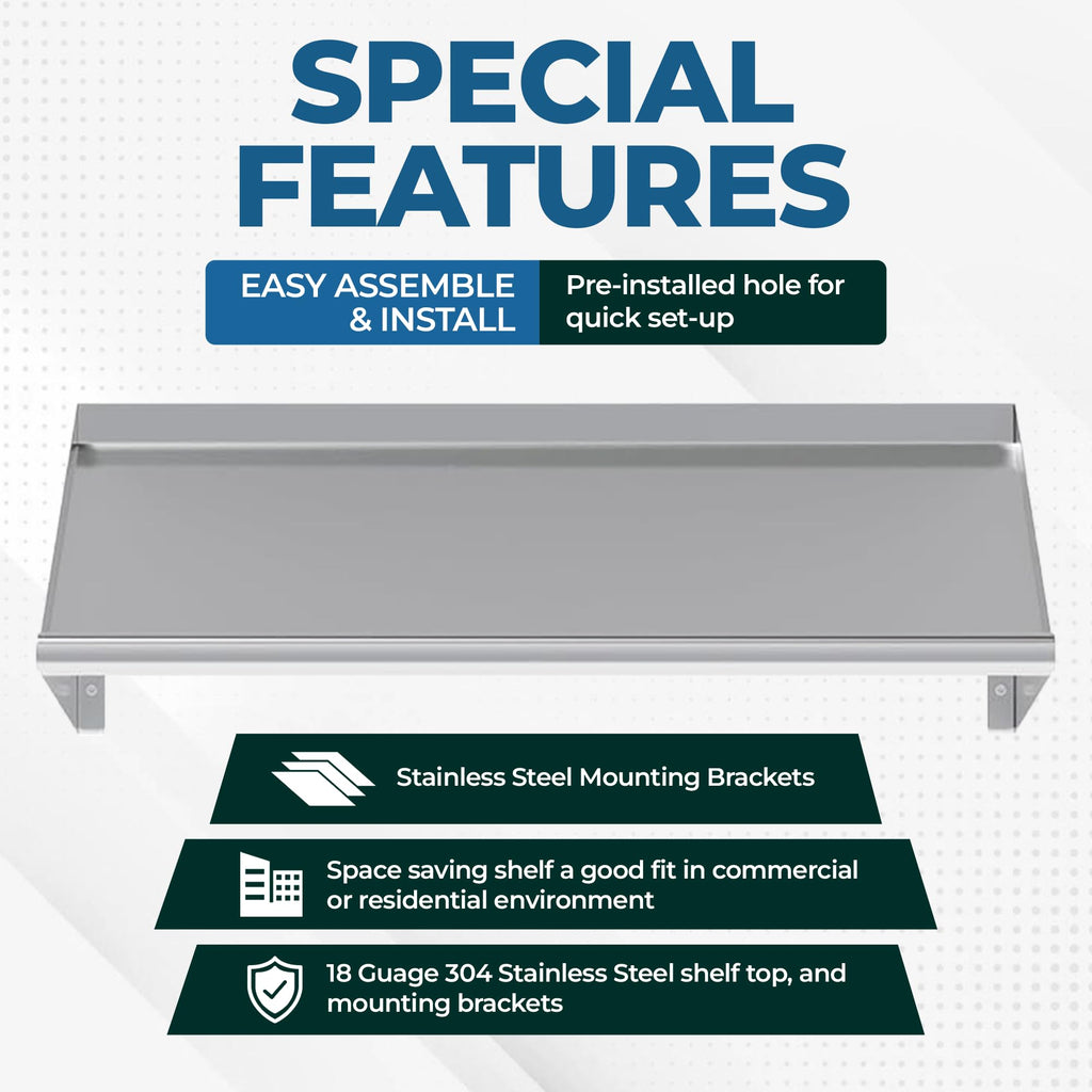Express KitchQuip 304 Stainless Steel Slanted Wall Rack Shelf with Drain Outlet – 42" x 22.5" | Commercial Wall-Mounted Drip Shelf for Bar, Kitchen, or Dish Station (42 in. x 22 1/2 in)