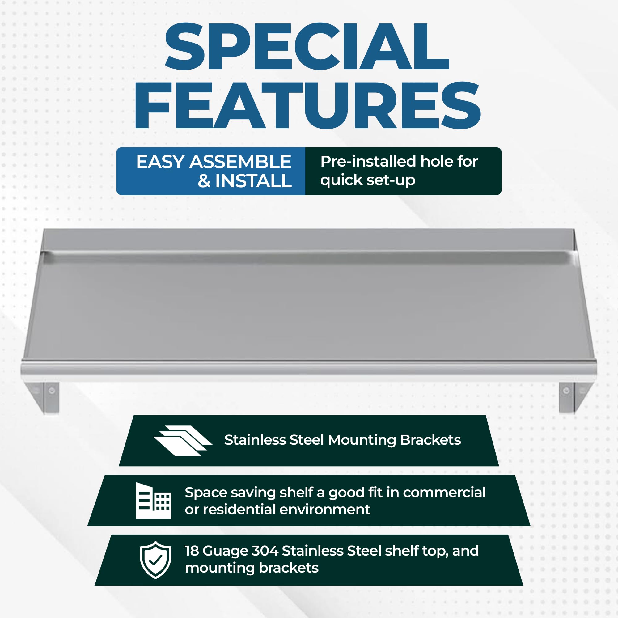 Express KitchQuip 304 Stainless Steel Slanted Wall Rack Shelf with Drain Outlet – 42" x 22.5" | Commercial Wall-Mounted Drip Shelf for Bar, Kitchen, or Dish Station (42 in. x 22 1/2 in)