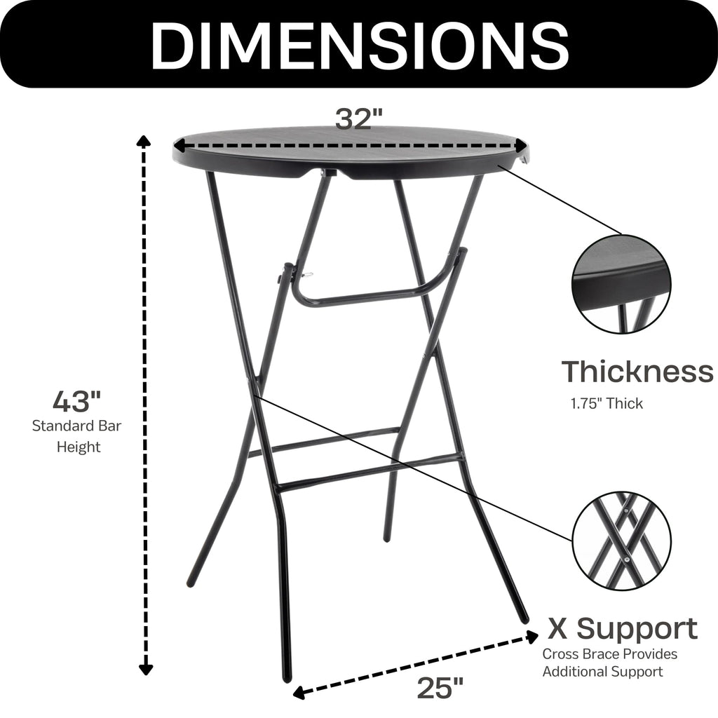 BTEXPERT Set of 5, 32" Round 43" Bar High Top Folding Table Commercial Portable for Drink Patio Banquet Card Plastic Coffee Dining Cocktail Wedding Party Event Home Kitchen Outdoor Black