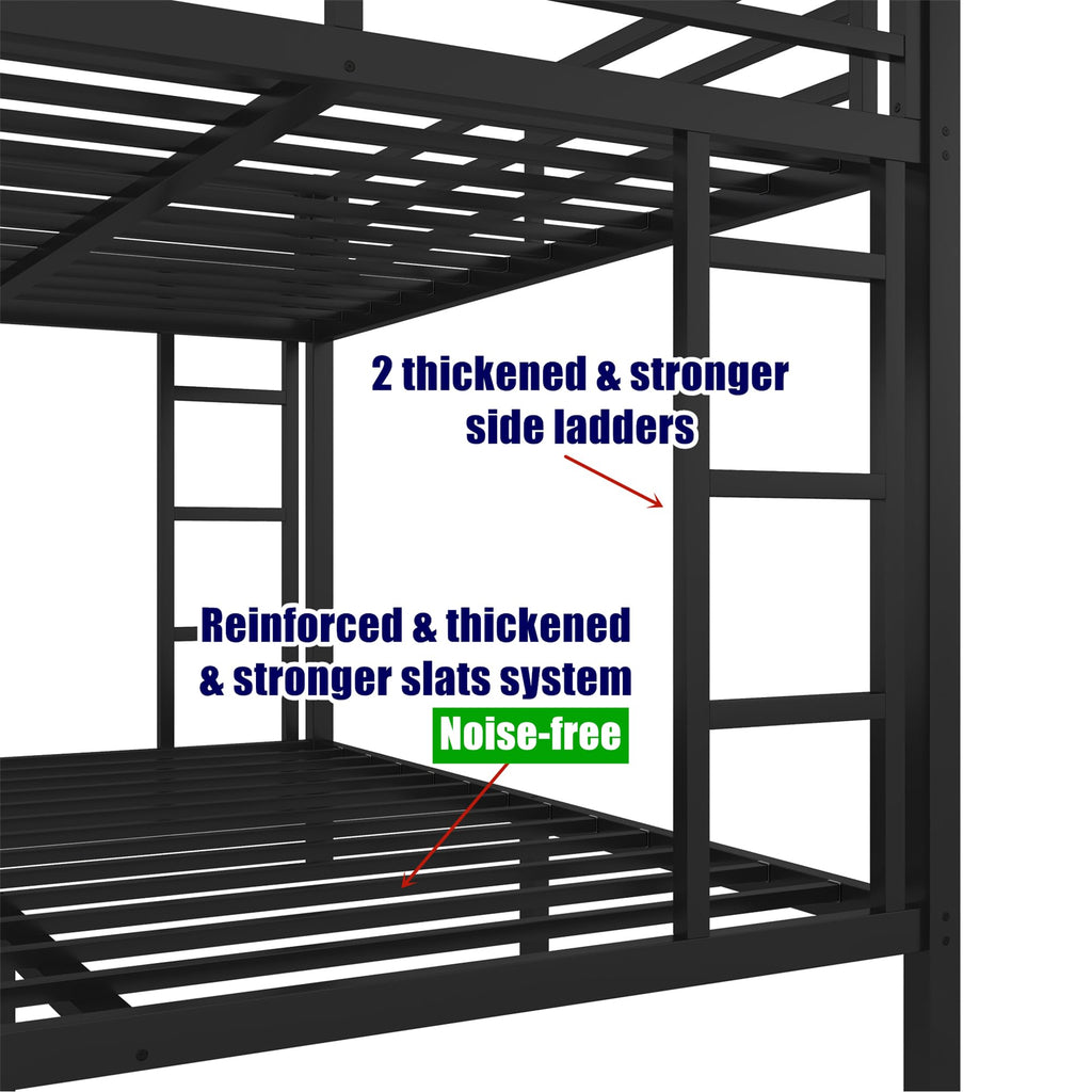 NOAHLEO Stronger & Safer Heavy Duty Metal Queen Over King Size Bunk Bed for Adults Teens, More Stable Thickened Steel Bunkbed (Queen Over King)