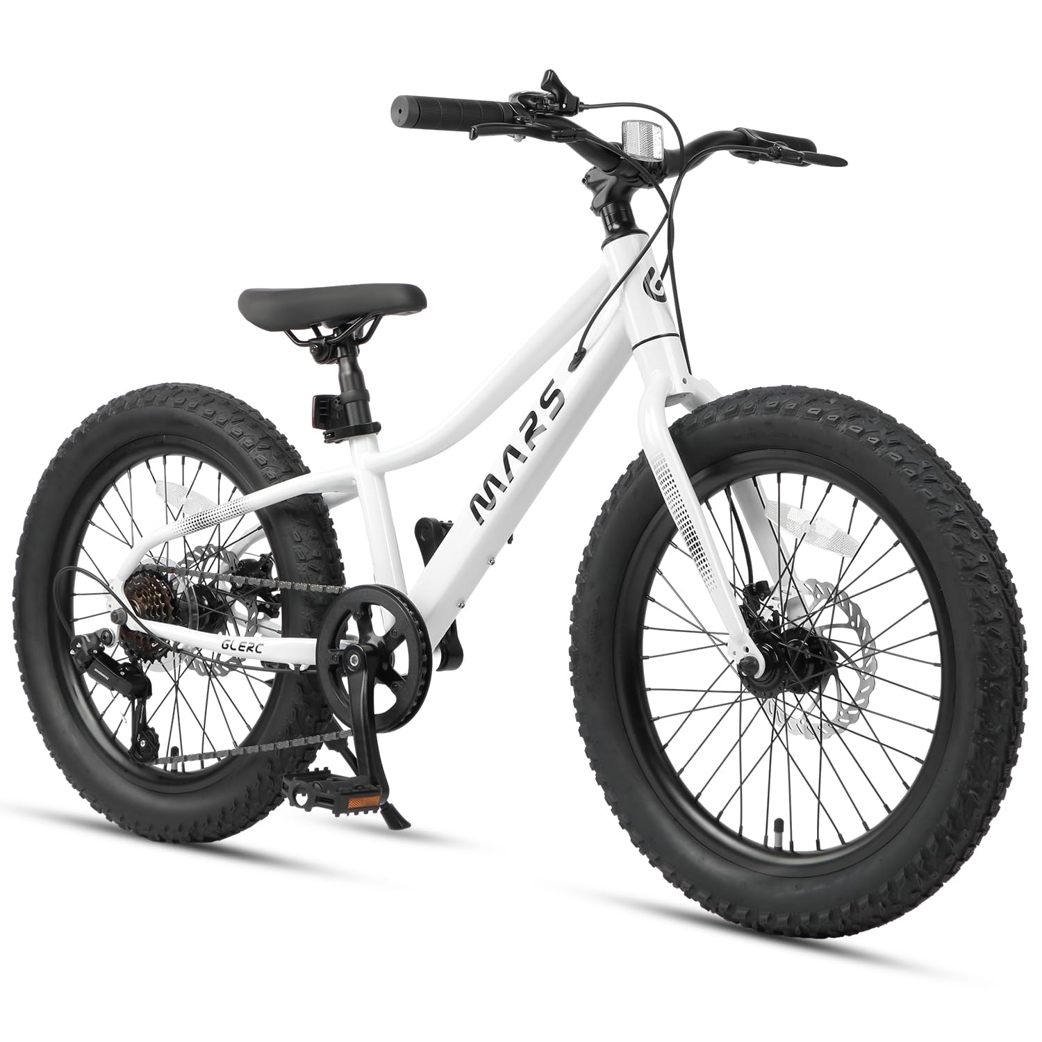 Glerc Mars Kids Mountain Bike, 20 Inch Fat Tire Bike for Teen Ages 6-12 Year Old, Bicycle with 2.8-Inch Wide Tires and 6 Speed Drivetrain, White