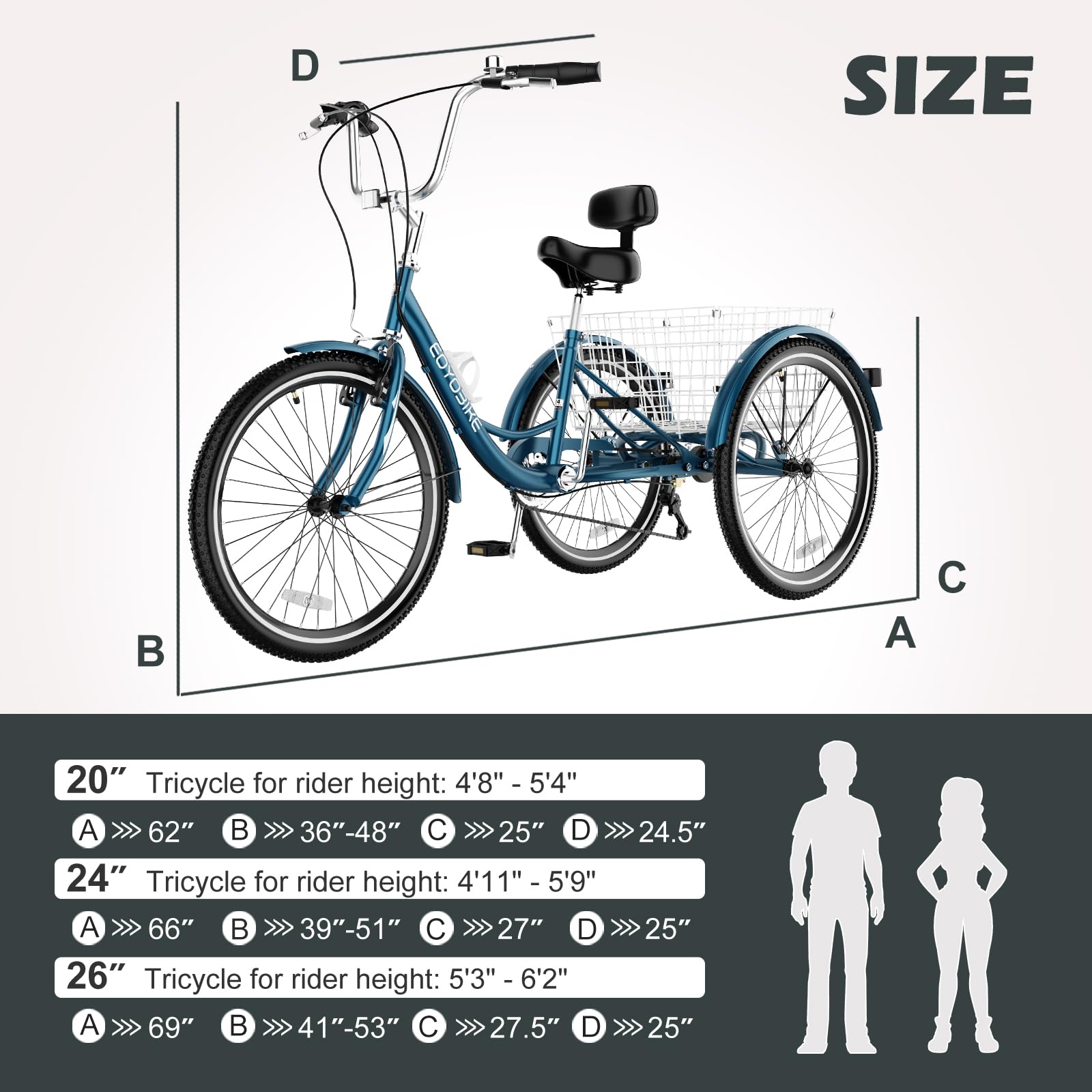 H&ZT Adult Tricycle, 3 Wheeled Bike, Trike Cruiser Bike, with 7-Speed Gear, Parking Brake Handle, Low Step, Large Rear Basket, Elderly Friendly, for Men, Women, and Teens