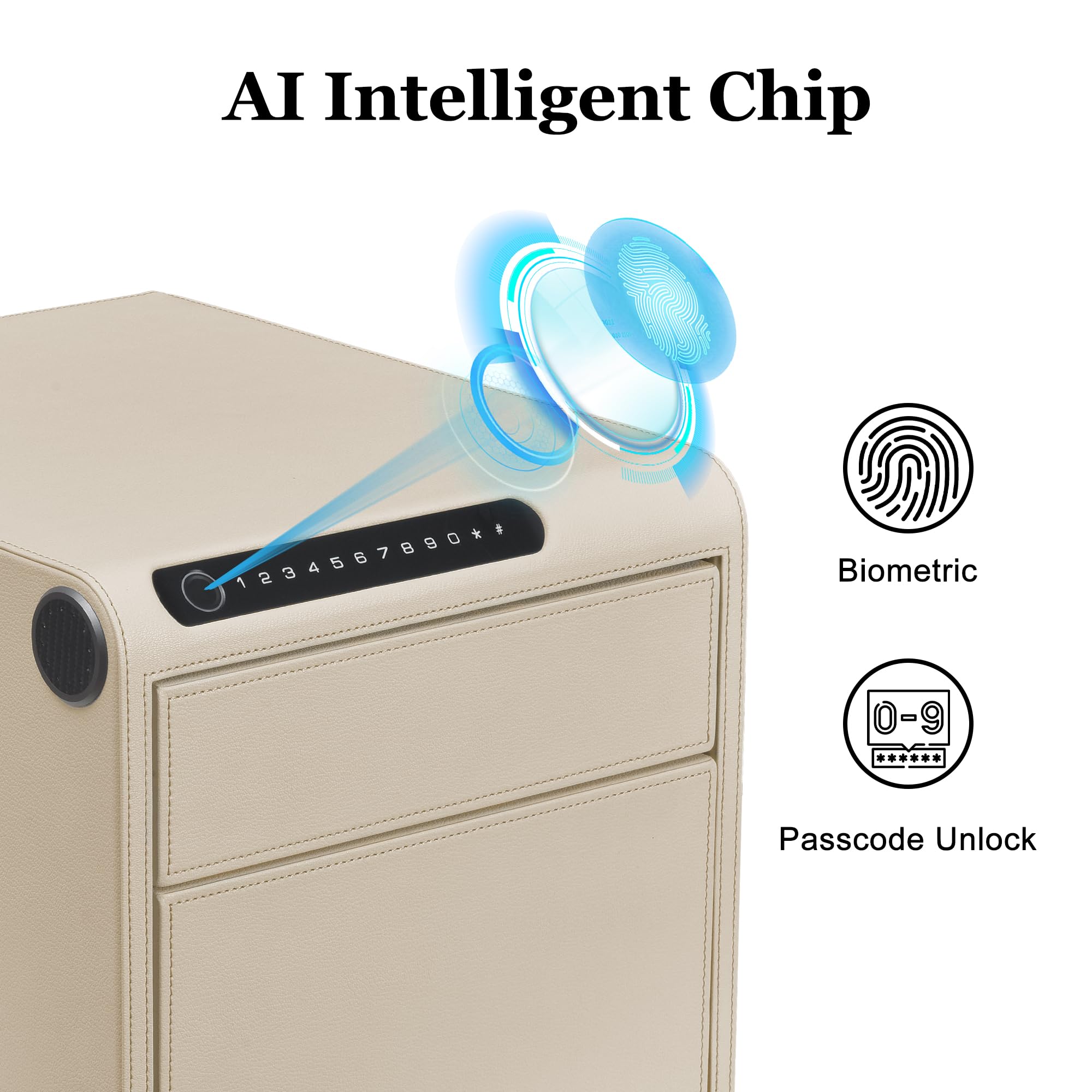 VALINIRT Jewelry Safe with Drawers，Biometric Fingerprint safe, Slide-Away Handgun Safe for Pistols, Leather Wrapped Jewelry Storage Safe, Digital Keypad & Quick-Access Drawer(White- 2 Drawer)