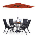 PHI VILLA Outdoor Patio Dining Set for 4 with 9ft Patio Umbrella (No Base), Outdoor Table and Chairs with Adjustable Patio Folding Chair & 37" Metal Dining Table for Garden, Yard and Deck