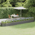 Foknhdi Large Oval Raised Garden Bed 199.6 x 39.4 x 14.2 in Grey Powder-Coated Steel Planter Box for Outdoor Patio, Modern Raised Flower & Vegetable Bed for Garden, Terrace and Balcony