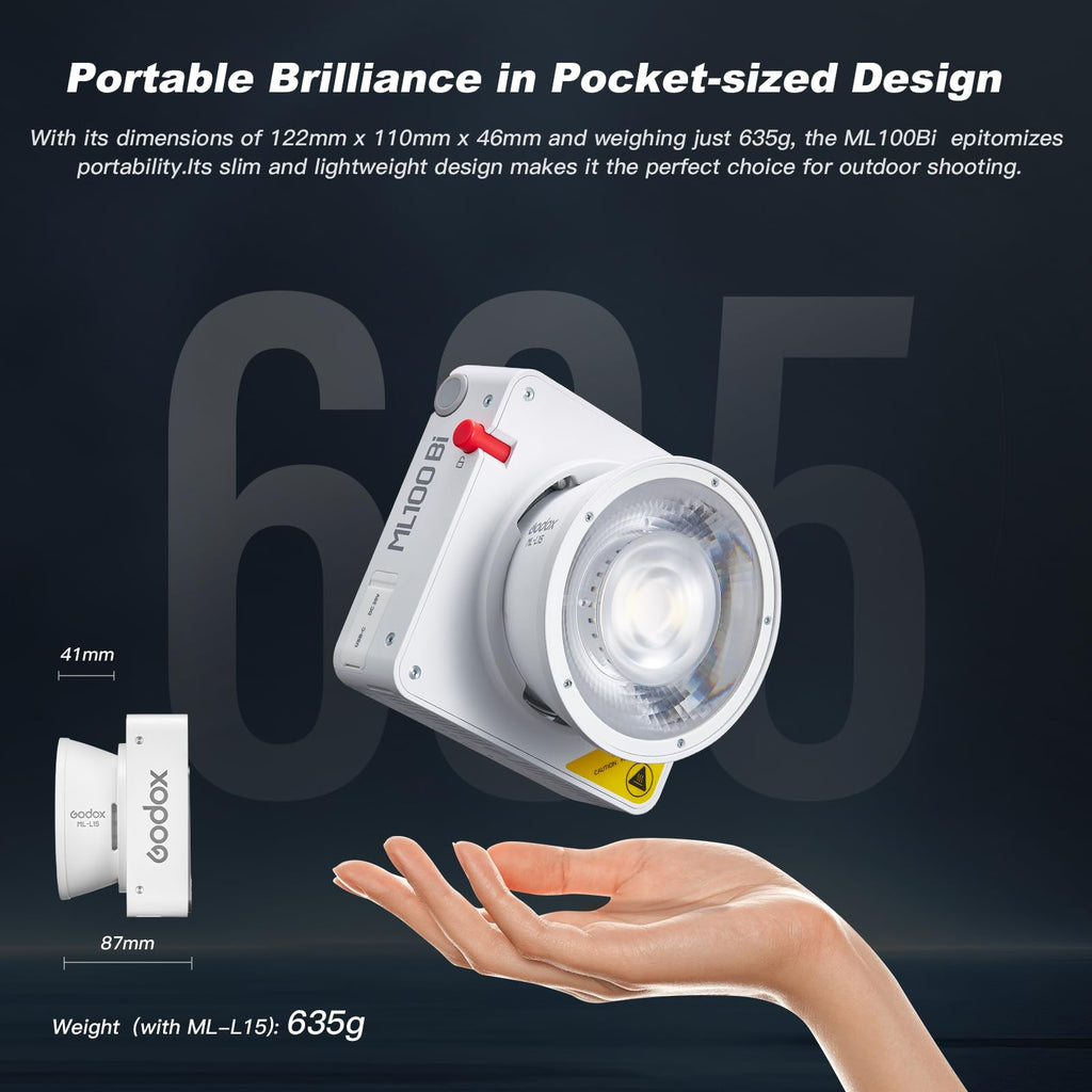Godox ML100Bi 120W LED Video Light with Battery Grip, 2800K-6500K Bi-Color Continuous Output LED Video Light for Filming, Live Streaming and Video and Studio Photography