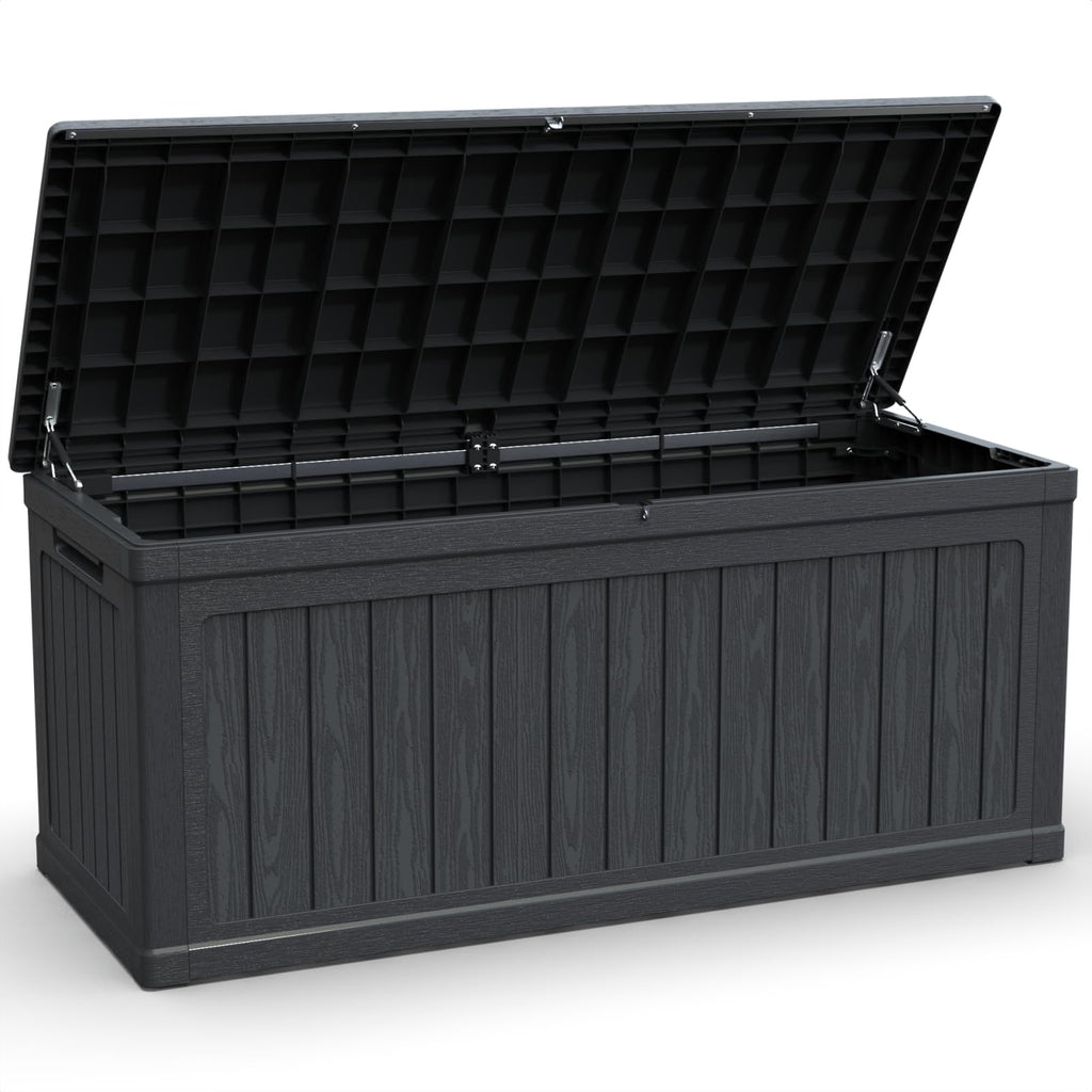 KCSWKJ Large Outdoor Storage Deck Box for Patio Furniture, Outdoor Cushions, Garden Tools and Sports/Pools Equipment, Waterproof Resin, Lockable, Black