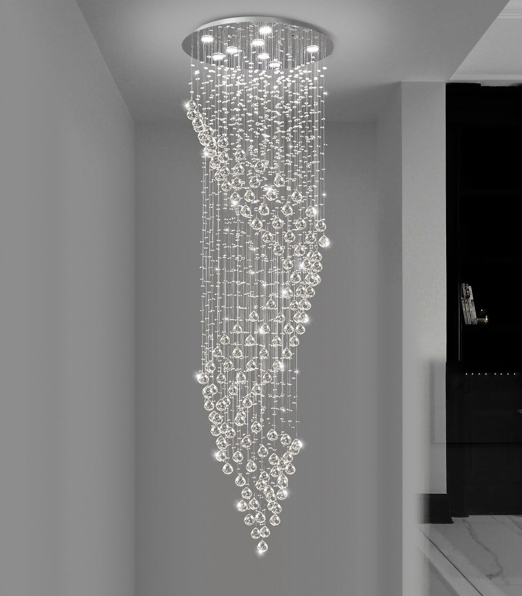 cenozo D24'' x H78'' Crystal Chandelier for Staircaes Glam Chandelier Large Raindrop Chandeliers LED Dimmable High Ceiling Light Fixtures for Hallway Foyer Entryway