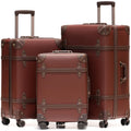 NZBZ Vintage Luggage Sets for Women, PU Leather Retro Suitcase, Vintage Trunk Luggage, Vintage Suitcase Set (Caramel Brown, 20", 24" & 28")
