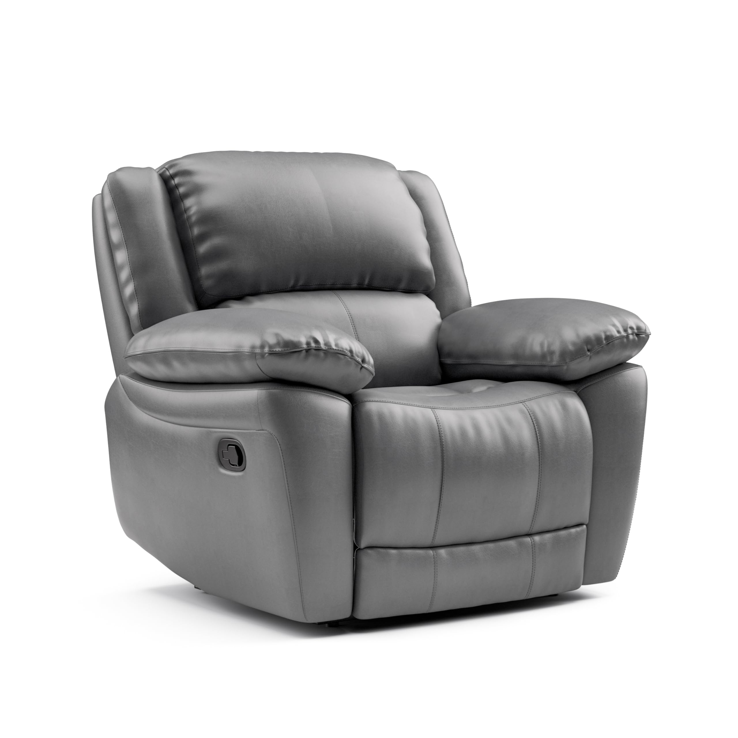 Furniture of America Sorin Modern Leather Recliner Chair with Pillow Armrests and High Density Foam, Reclining Sofa, Comfortable Couch for Living Room, Office, FSC Certified, Dark Gray