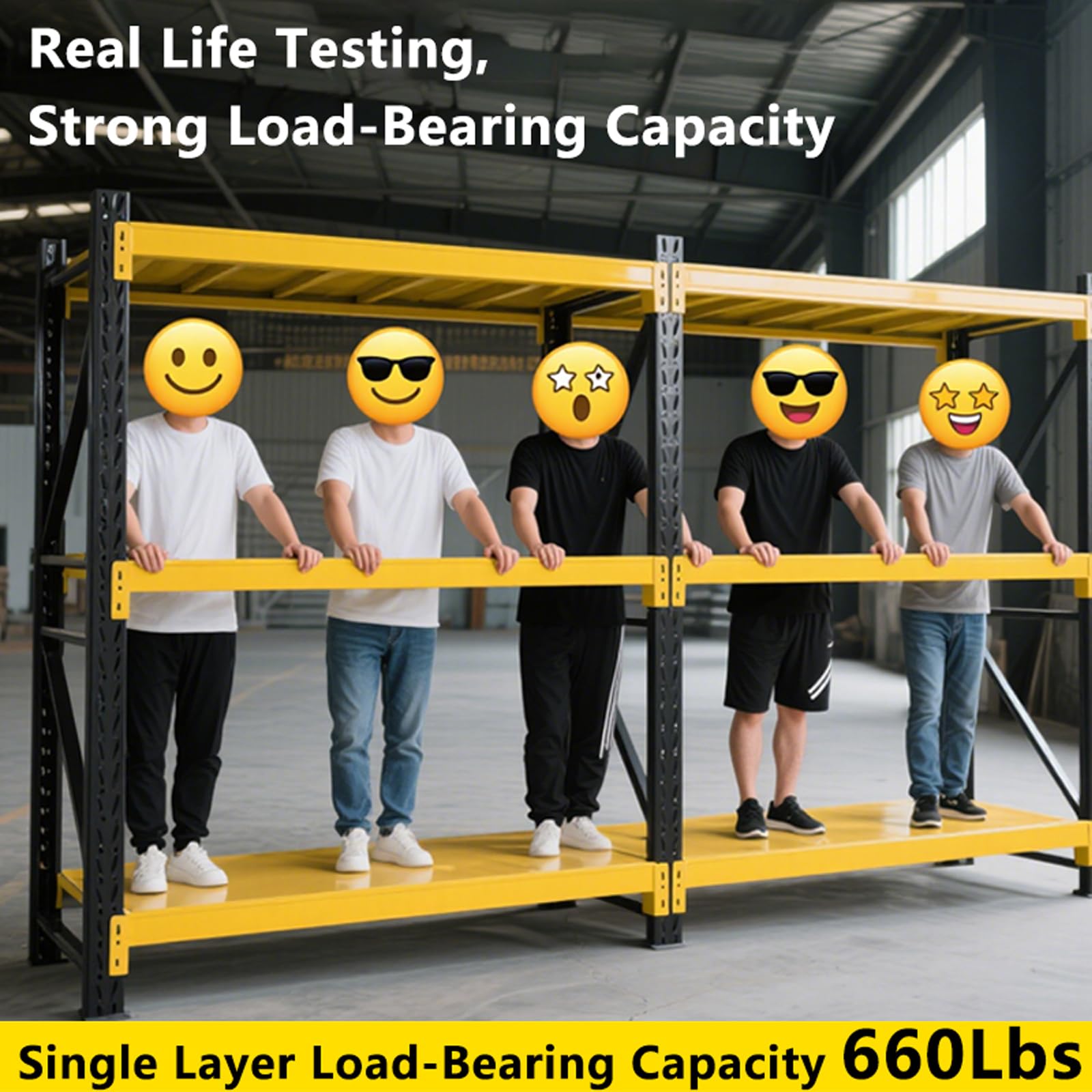 Heavy Duty Garage Shelving 4-Tier, 78.7" W Industrial Metal Adjustable Storage Rack for Garage, Warehouse & Basement, Yellow & Black,W78.74*D23.62*H78.74