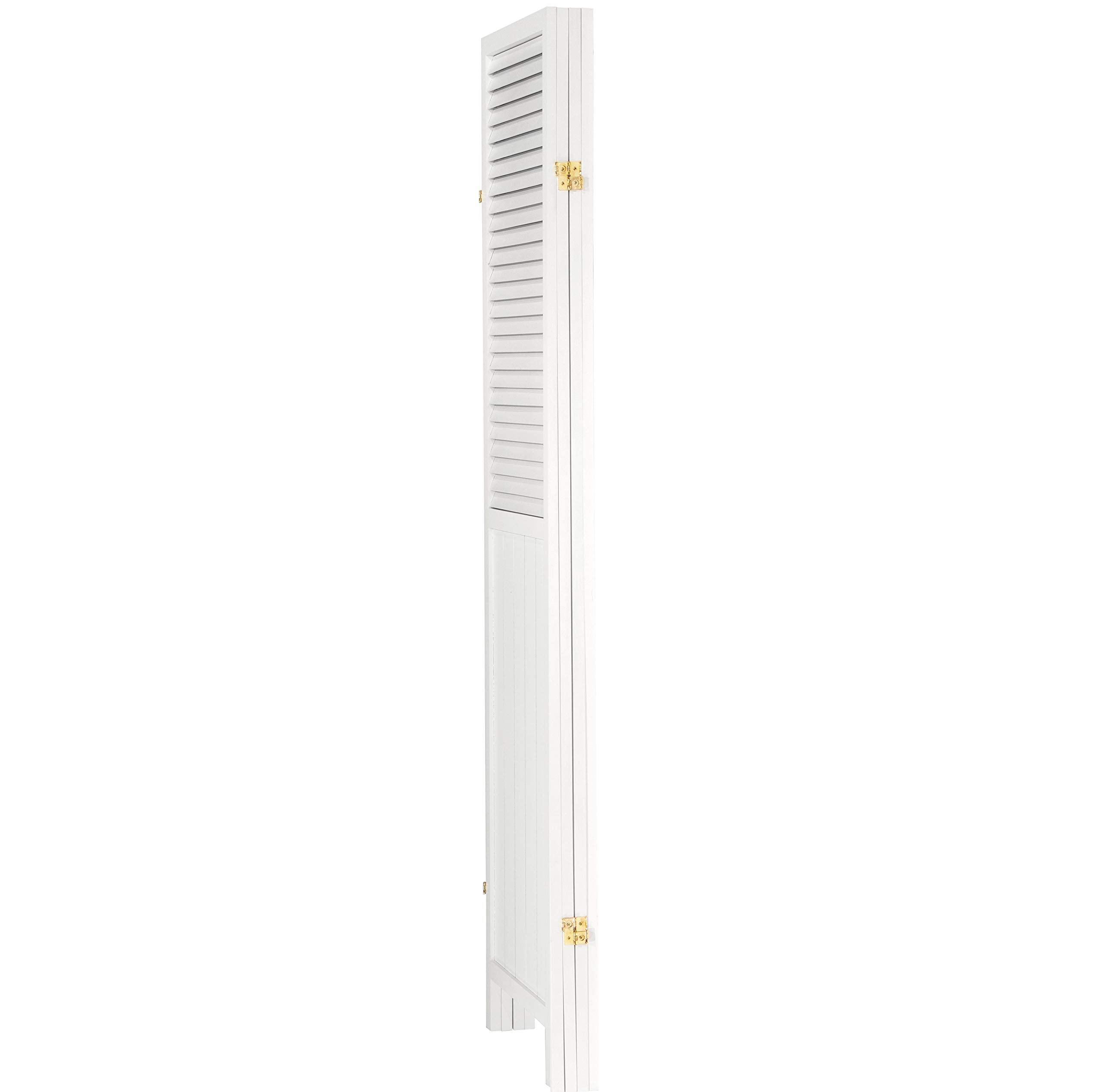 Red Lantern 6 ft. Tall Louvered Beadboard Room Divider White 4 Panel