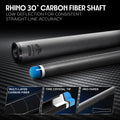 RHINO LUMINAX Carbon Fiber Billiard Cue Stick, Pro Taper Low Deflection Shaft, 3/8-8 Stainless Steel Joint, Composite Butt, Sport Wrap Grip
