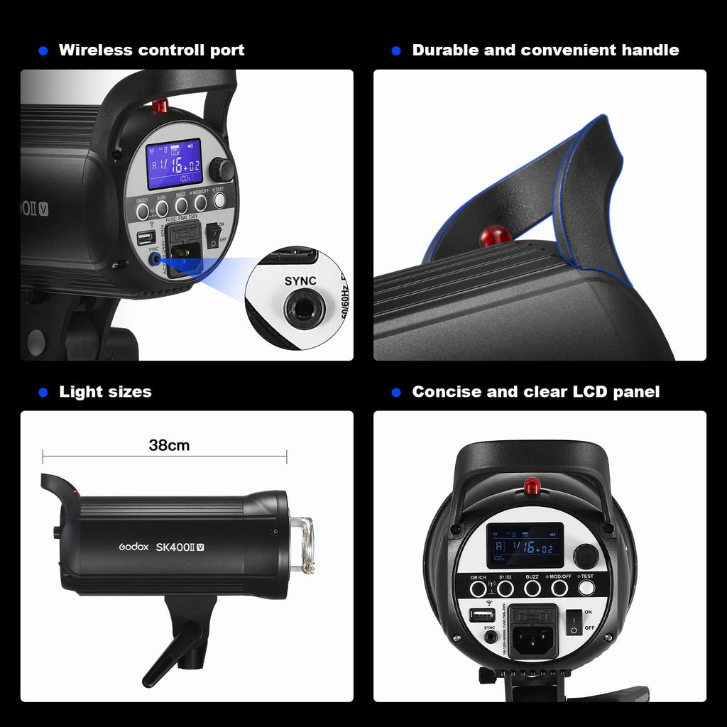 Godox SK400IIV 800W Professional Studio Strobe Flash 2Pack Kit 5700±200K with Standard Reflector,BD-04,Softbox,Umbrella,Light Stand,for Photography 2.4G Wireless X System Bowens Mount