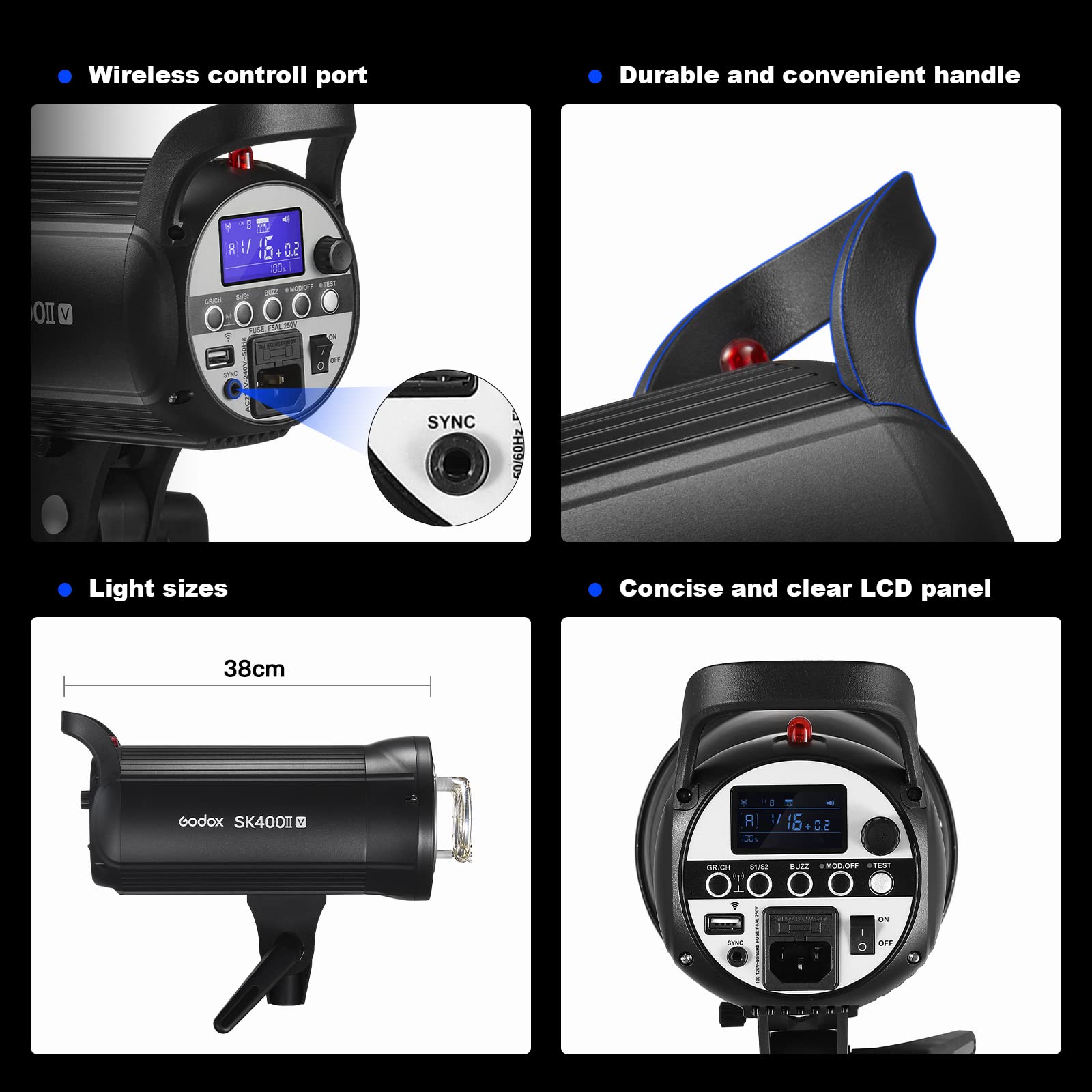 Godox SK400IIV 800W Professional Studio Strobe Flash 2Pack Kit 5700±200K with Standard Reflector,BD-04,Softbox,Umbrella,Light Stand,for Photography 2.4G Wireless X System Bowens Mount