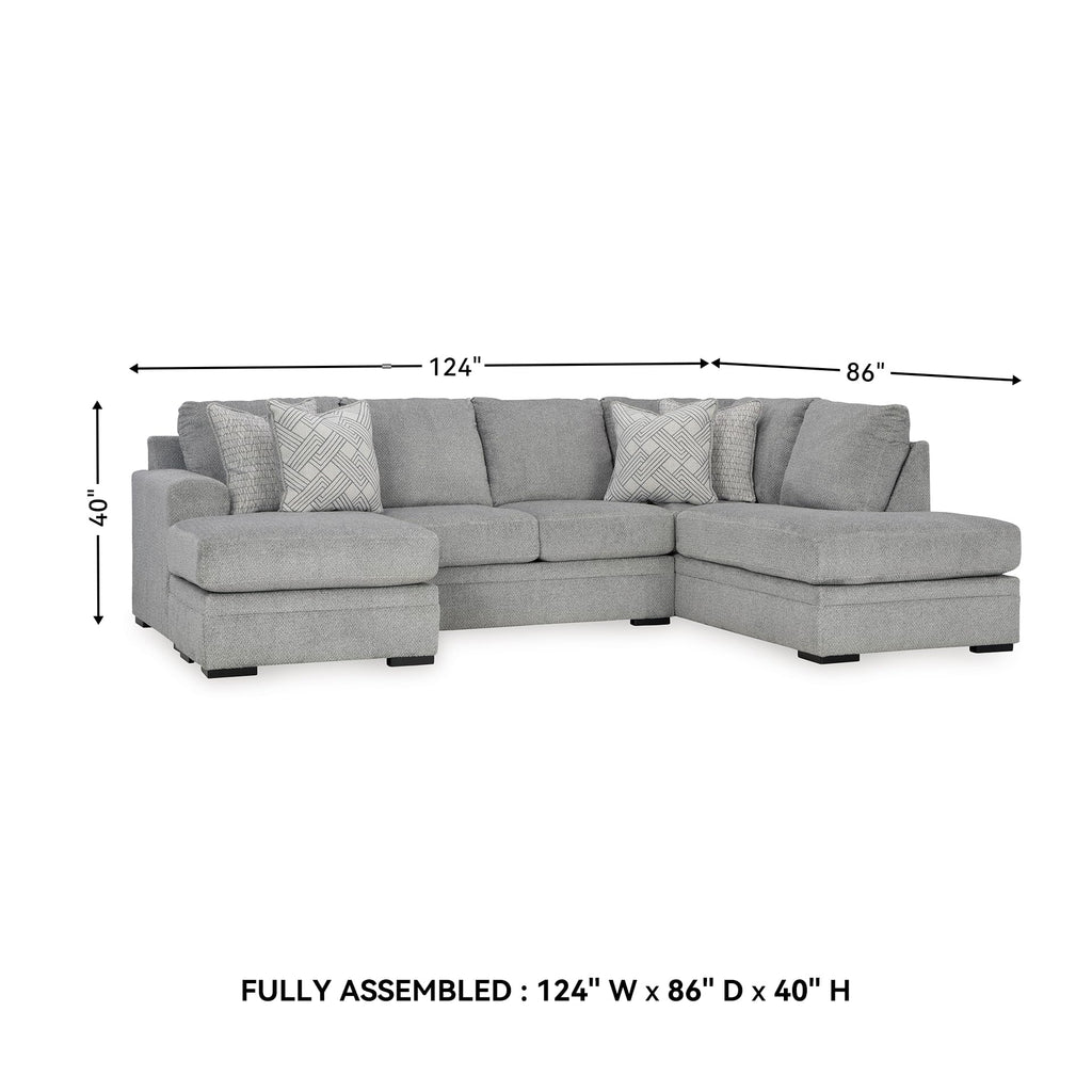 Signature Design by Ashley Casselbury Casual Right-Arm Facing 2-Piece Sectional with Chaise, Loose Seat Cushions and 4 Throw Pillows, Light Gray
