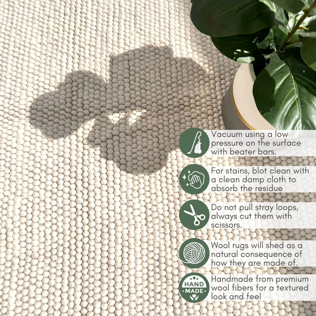 S & L Homes Wool Cotton Hand Woven Chunky Knit Popcorn Rug - Ivory Contemporary Area Rug for Living Room Bedroom (6' x 9' - Ivory)