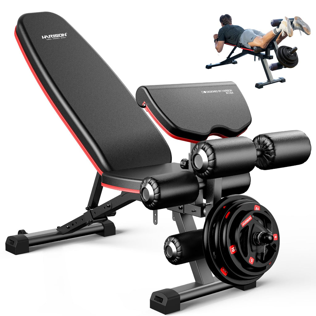 HARISON Adjustable Weight Bench with Leg Extension and Preacher Pad, Workout Bench Press for Home Gym Strength Training, Flat Incline Decline Sit Up Bench 1000LBS Capacity