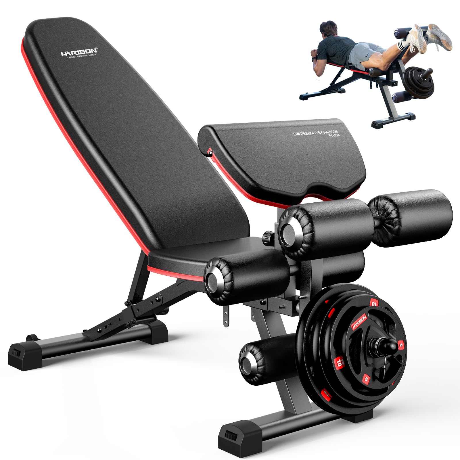 HARISON Adjustable Weight Bench with Leg Extension and Preacher Pad, Workout Bench Press for Home Gym Strength Training, Flat Incline Decline Sit Up Bench 1000LBS Capacity