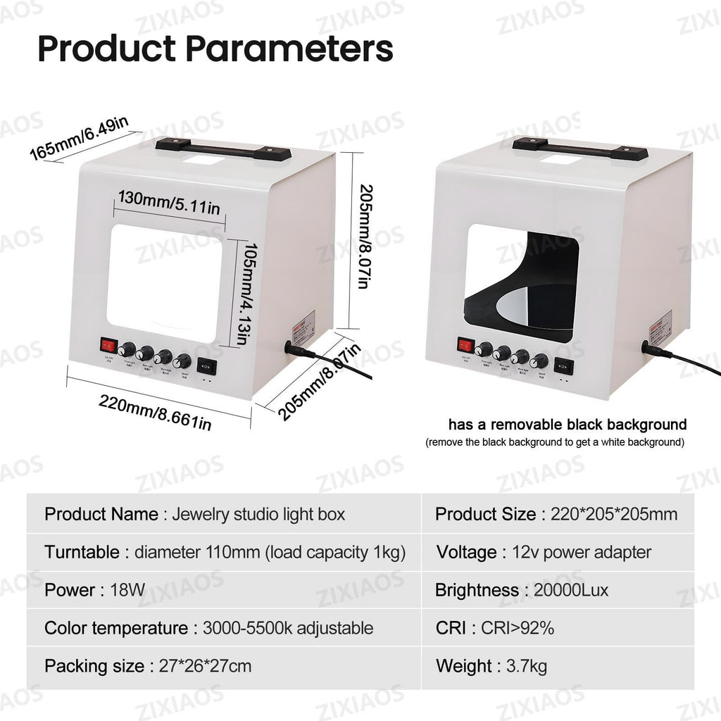 ZIXIAOS Jewelry Photography Light Box Kit with 360° Electric Rotating Feature, 4PCS Fill Lights-Adjustable Brightness,Mini Photo Studio Softbox,Support Jewelry Hanging or Placing 20cm