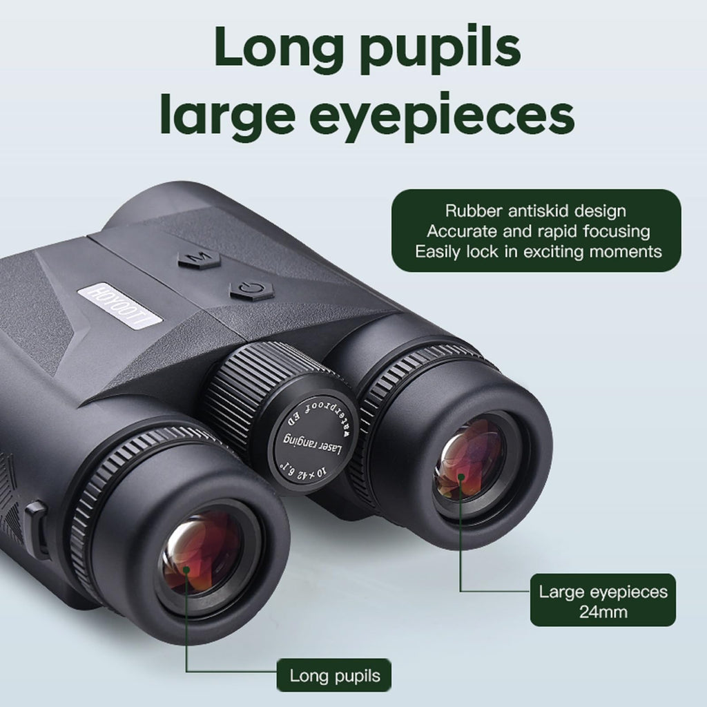 10x42 Laser Rangefinder Binoculars for Hunting with ED Glasses Camping Travel Birdwatching Outdoor (Green, 2000YD)