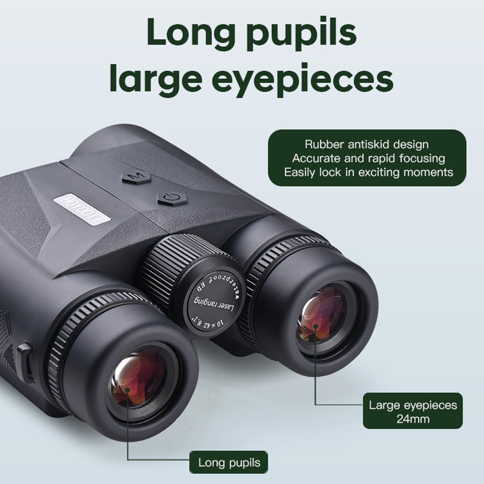 10x42 Laser Rangefinder Binoculars for Hunting with ED Glasses Camping Travel Birdwatching Outdoor (Green, 2000YD)